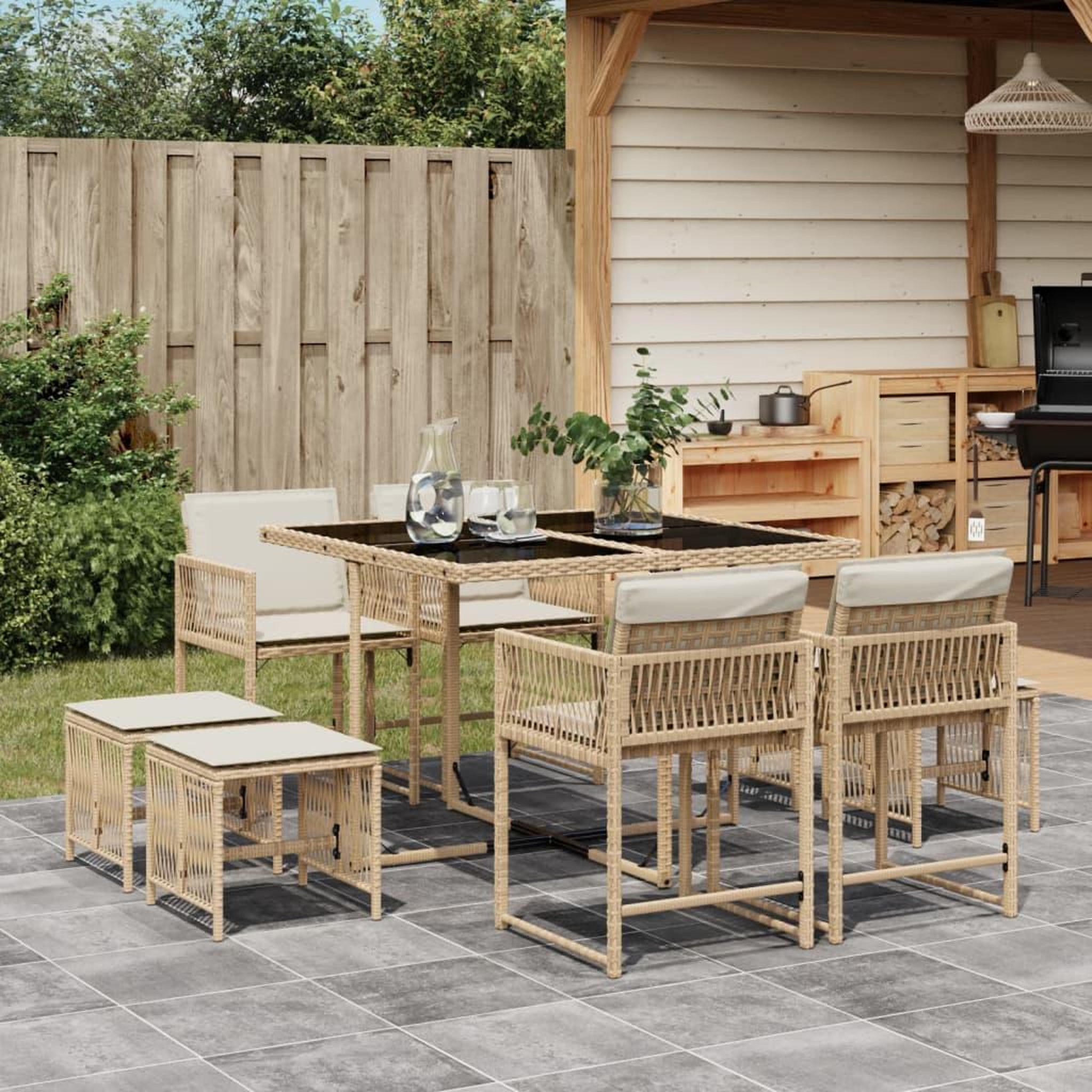 VIDAXL Ensemble a manger de jardin et coussins 9 pcs beige Poly rotin