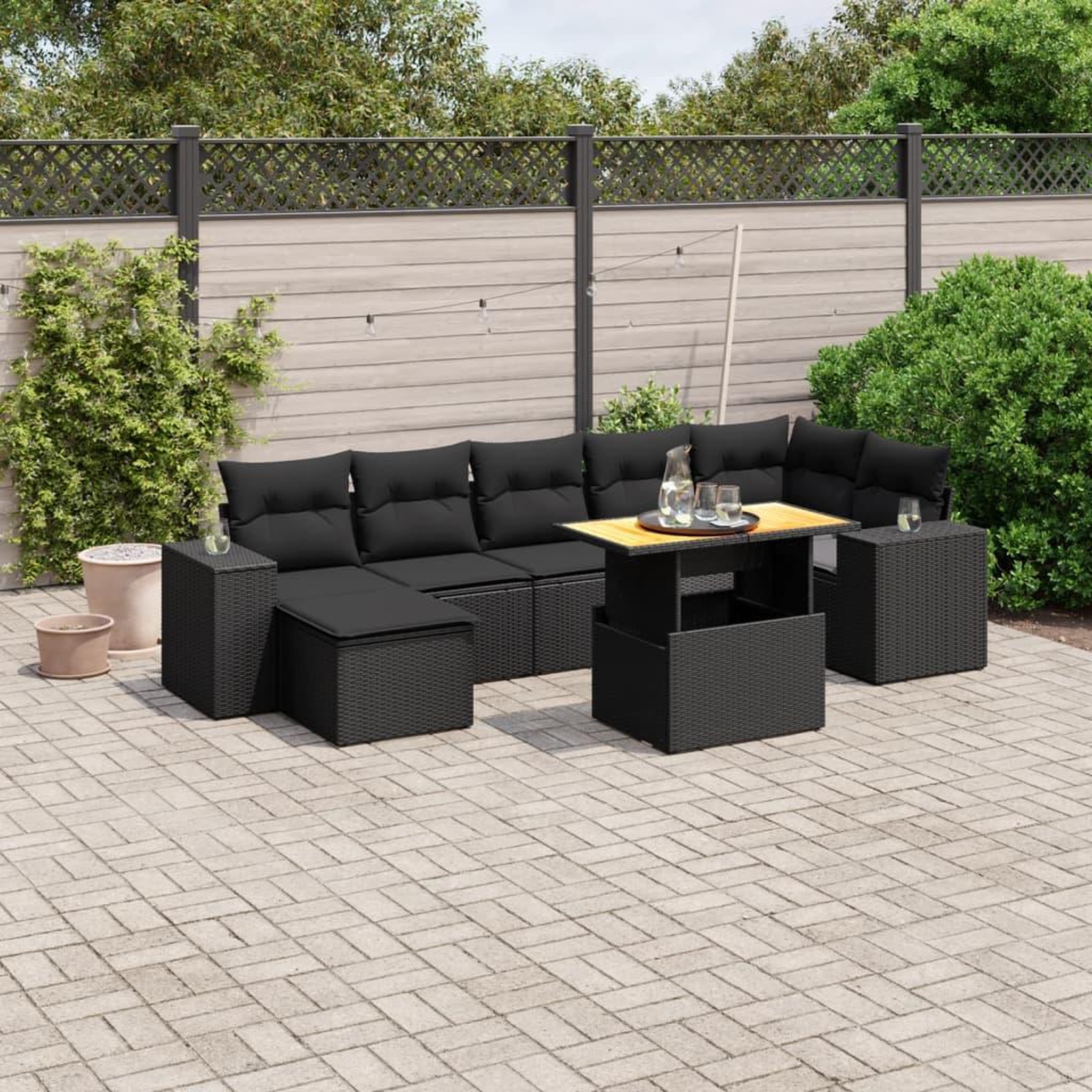 VIDAXL Salon de jardin 8 pcs avec coussins noir resine tressee