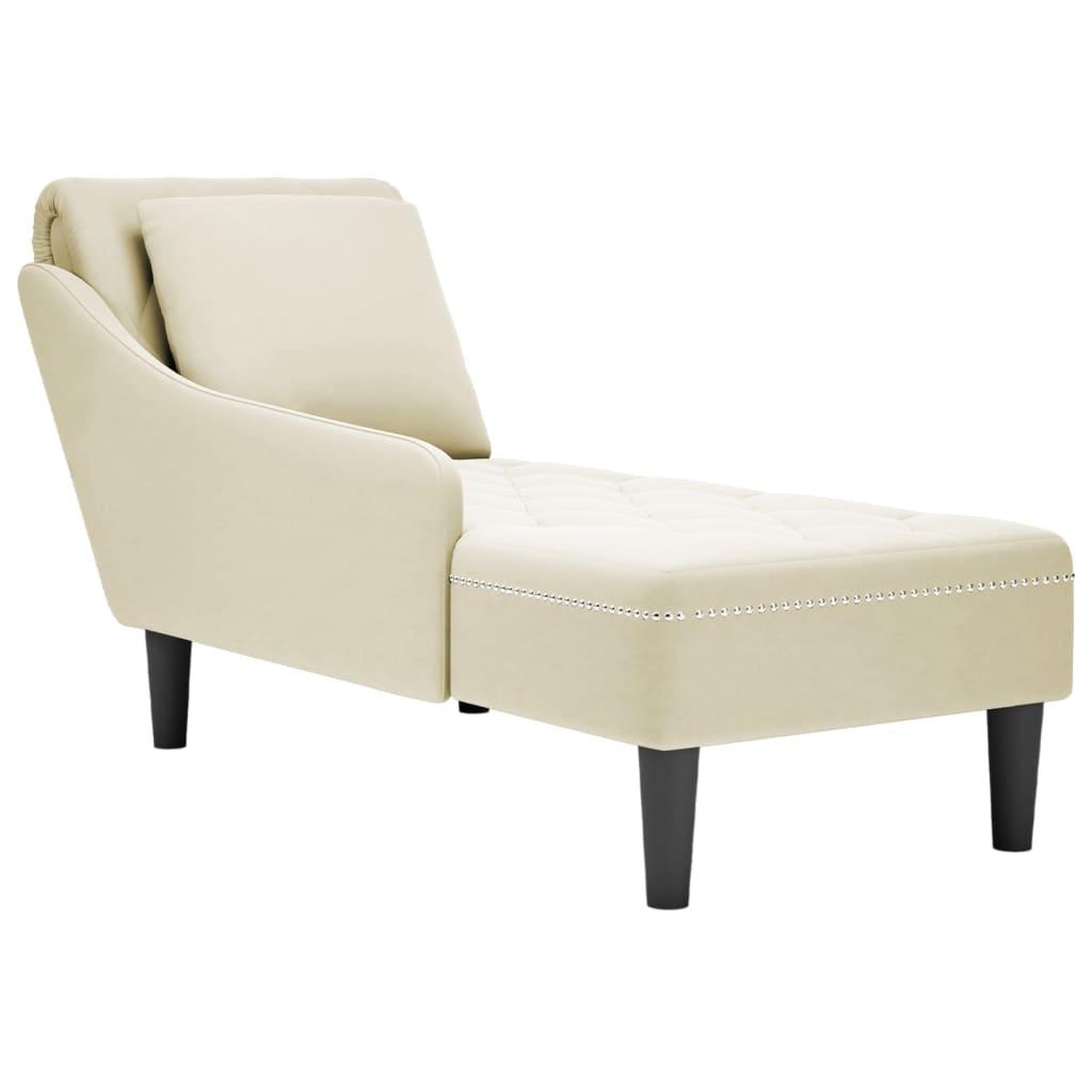 VIDAXL Fauteuil long avec coussin et accoudoir droit creme velours