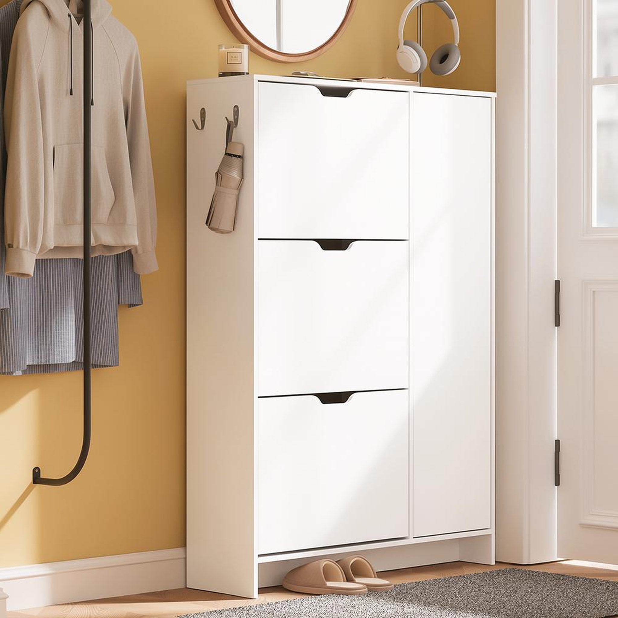 Voir la diapositive 2 : SOBUY Armoire à chaussures Blanc 84x24x121 cm 3 tiroirs FSR220-W