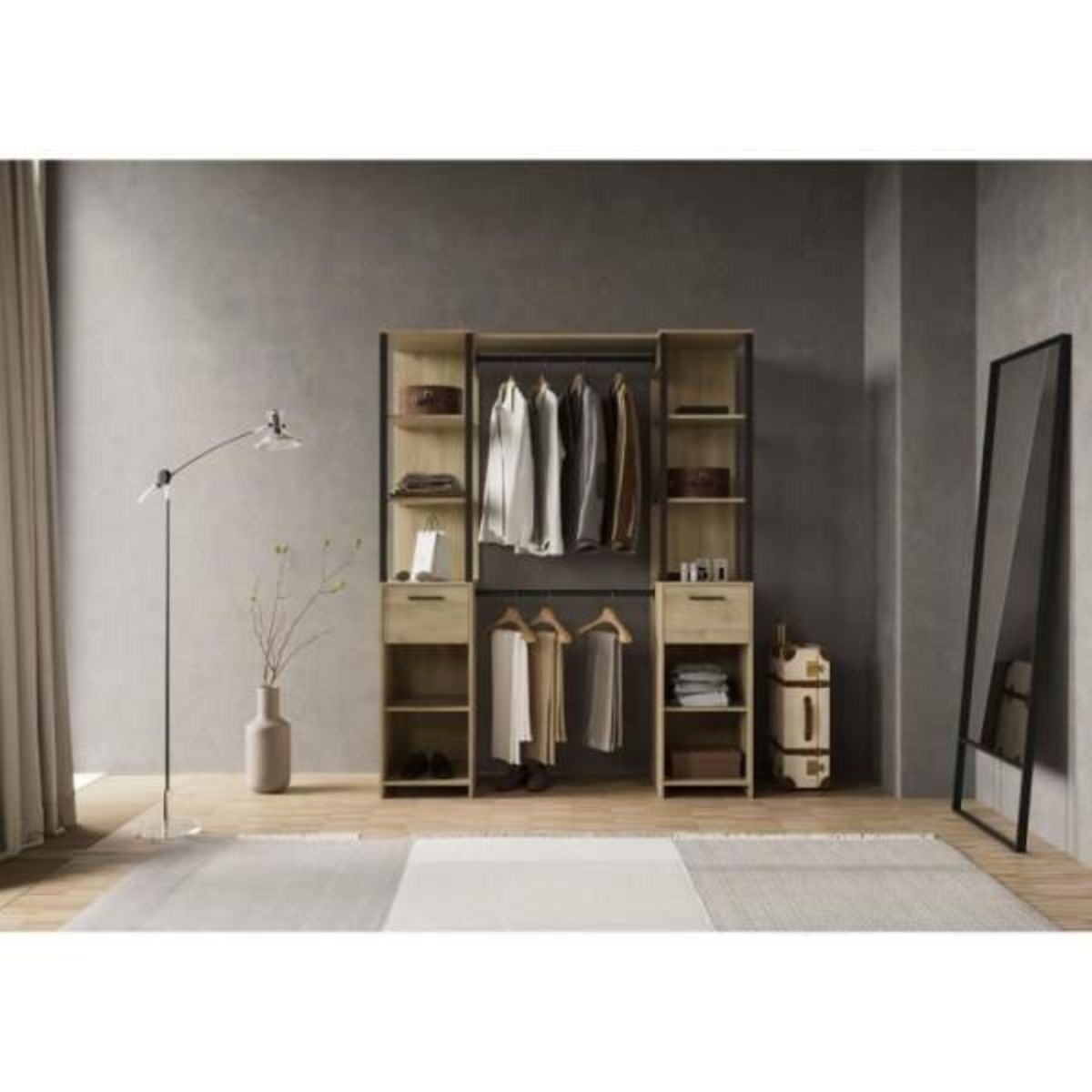 Demeyere Dressing - Décor chene Kronberg / Noir mat - L159,8 x P49,5 x H200,3 cm - GARY