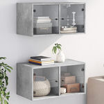 VIDAXL Armoires murales et portes vitrees 2pcs gris beton 68,5x37x35cm