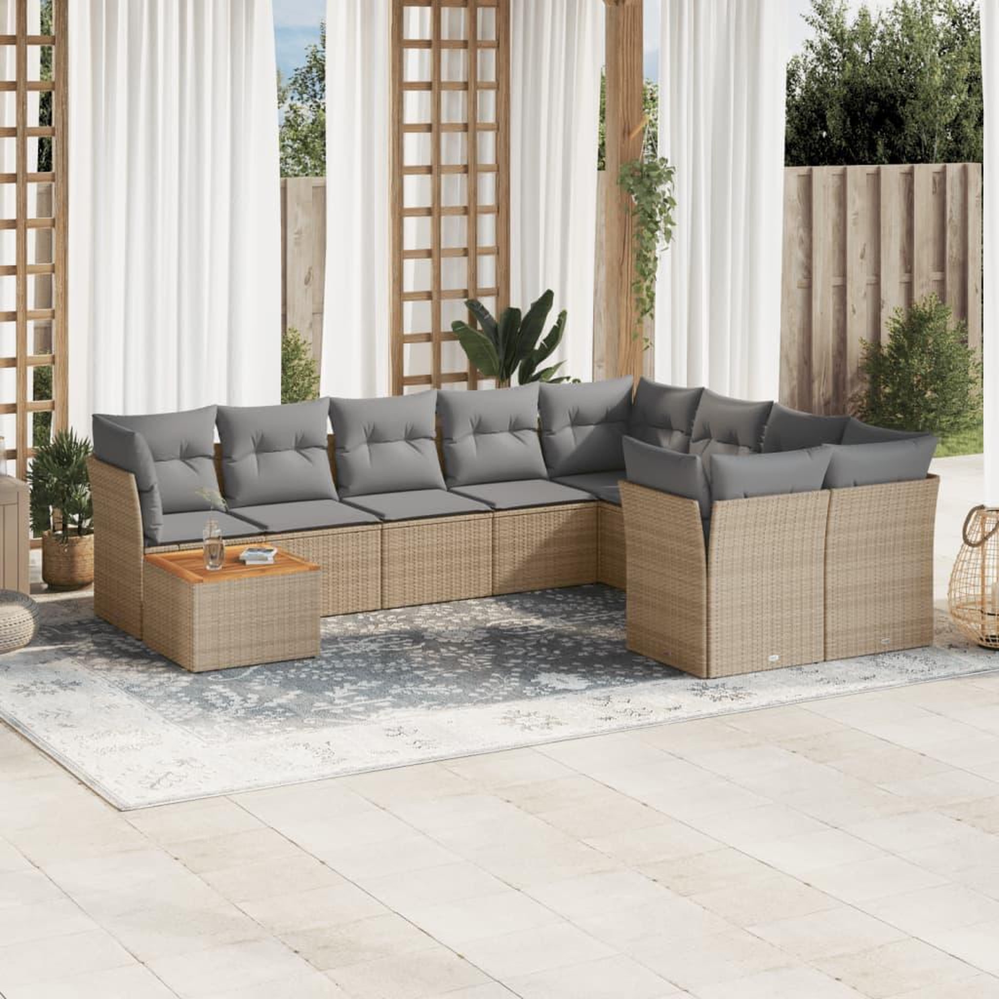VIDAXL Salon de jardin avec coussins 10 pcs beige resine tressee