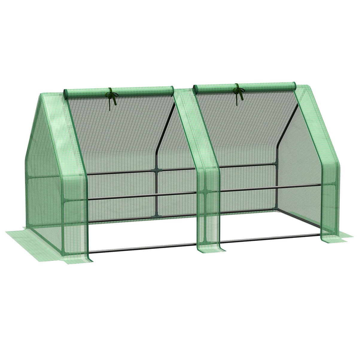 OUTSUNNY Mini serre de jardin serre à tomates dim. 180L x 90l x 90H cm acier PE haute densité 140 g/m² anti-UV 2 fenêtres zippées enroulables vert