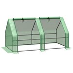 OUTSUNNY Mini serre de jardin serre à tomates dim. 180L x 90l x 90H cm acier PE haute densité 140 g/m² anti-UV 2 fenêtres zippées enroulables vert