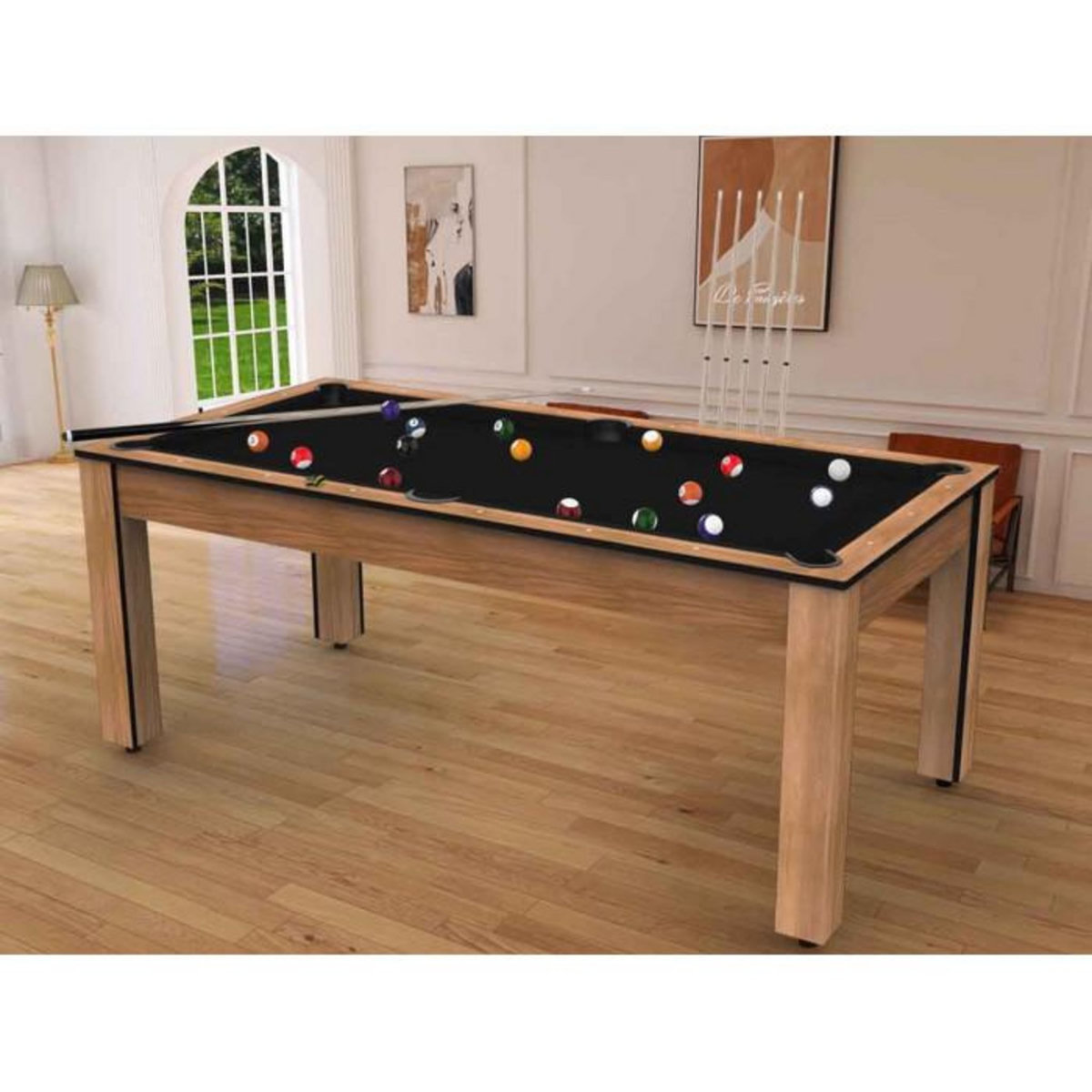 Paris Prix Table de Billard Convertible  Oregon  213cm Hêtre & Noir