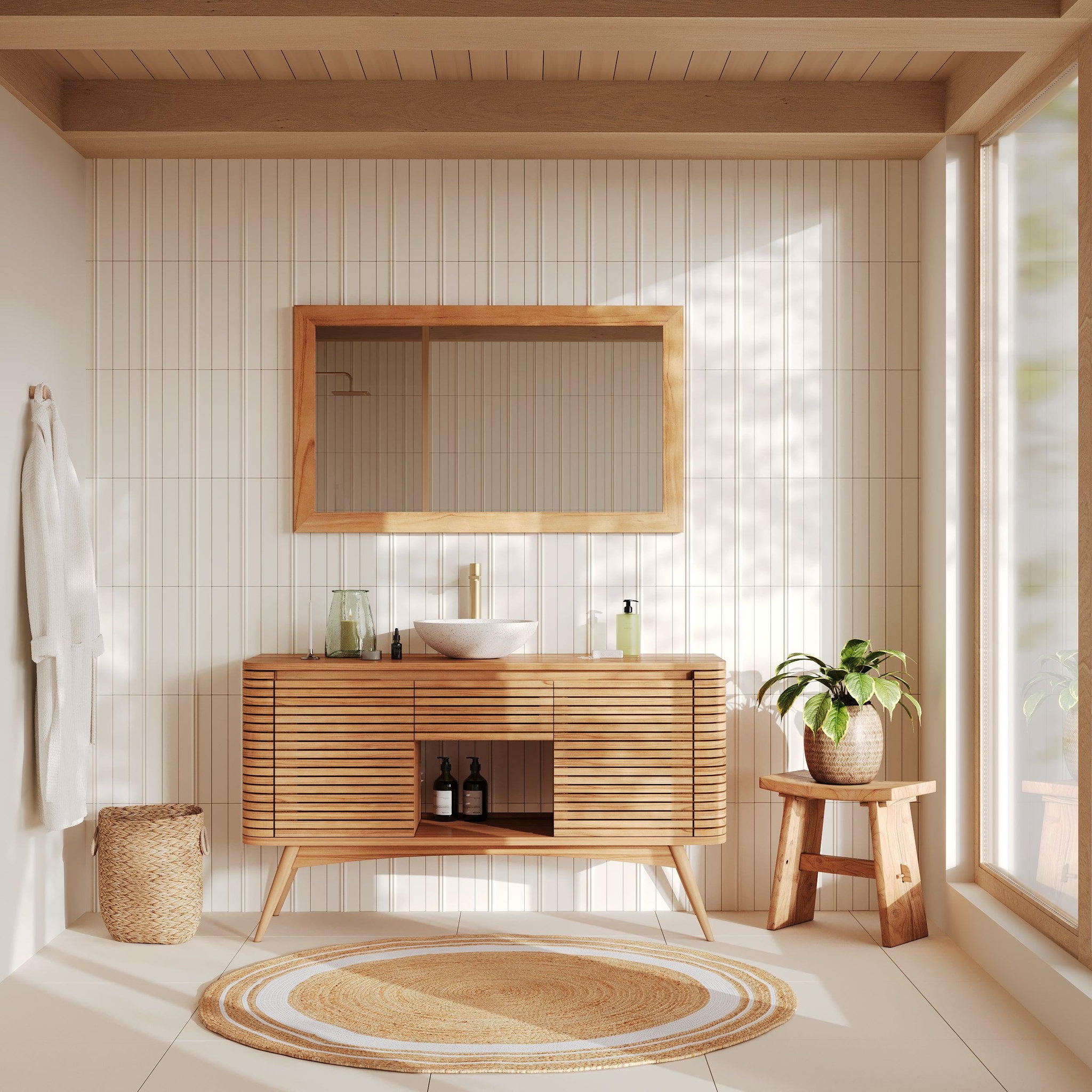Voir la diapositive 5 : MAISON PAVANE Tabouret en bois de teck recyclé-Eka
