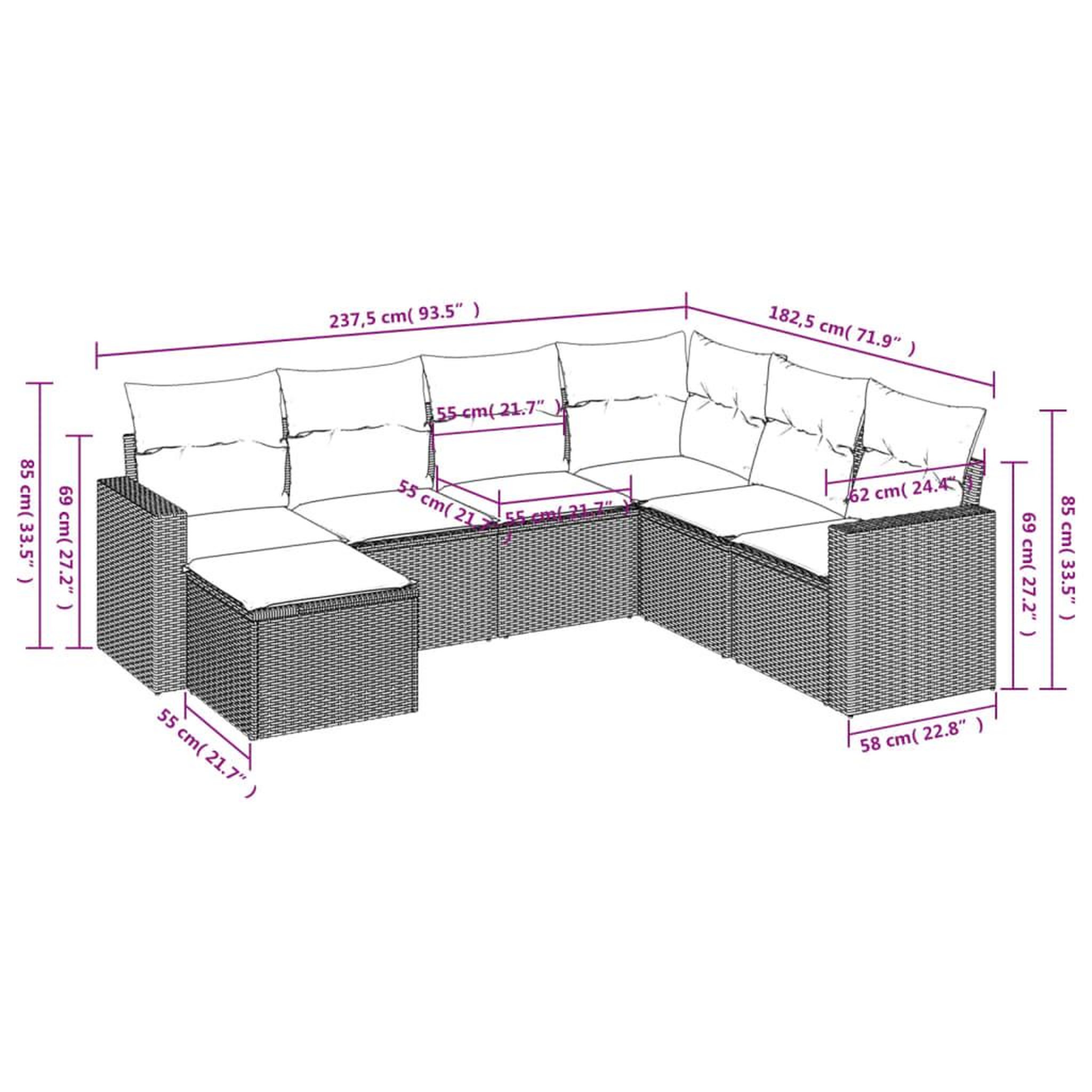 Voir la diapositive 3 : VIDAXL Salon de jardin avec coussins 7 pcs gris clair resine tressee
