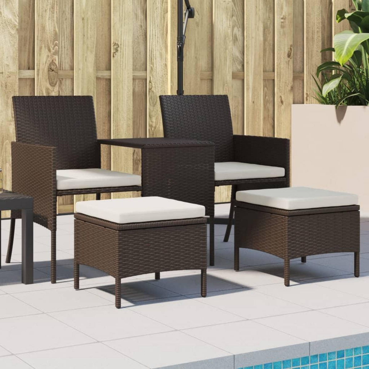 VIDAXL Canape de jardin 2 places avec table et tabourets marron rotin