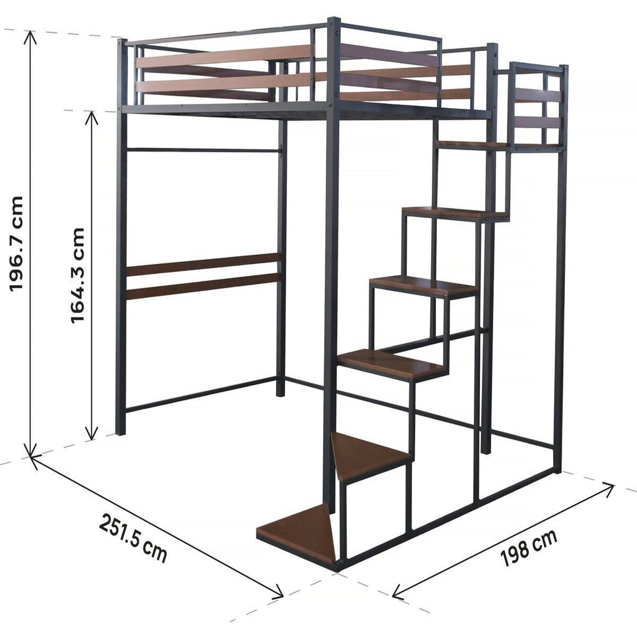 Voir la diapositive 3 : Habitat et Jardin Lit mezzanine en métal avec escalier  lena  - 140 x 190 cm - noir et marron noyer