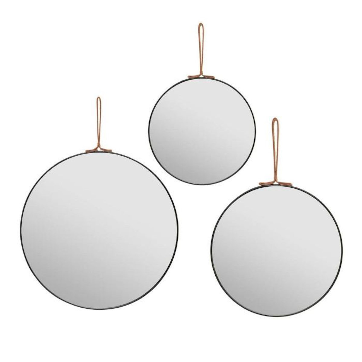 ATMOSPHERA Lot de 3 Miroirs Muraux Déco  Lilou  30cm Noir