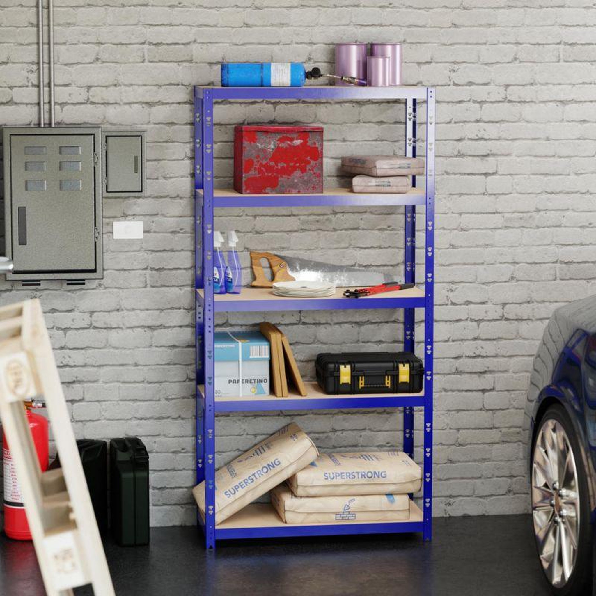 Voir la diapositive 2 : EUROSPEN Etagère de rangement modulable et polyvalente pour atelier, garage, cave... Charge Lourde max 875kg -180x90x40cm - Bleu