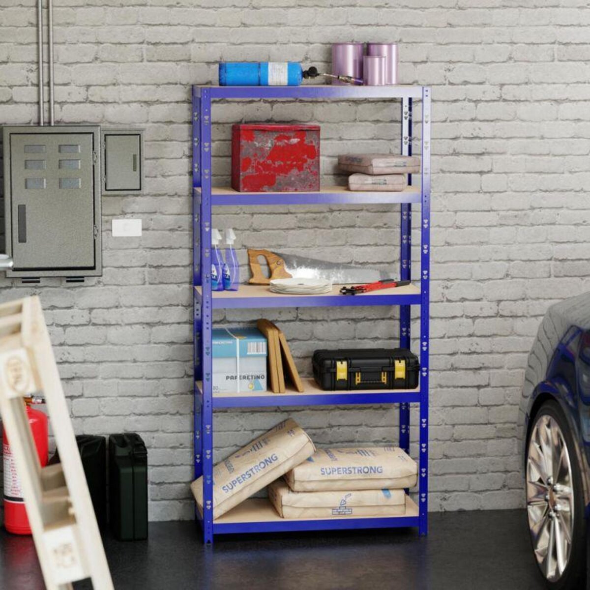 EUROSPEN Etagère de rangement modulable et polyvalente pour atelier, garage, cave... Charge Lourde max 875kg -180x90x40cm - Bleu