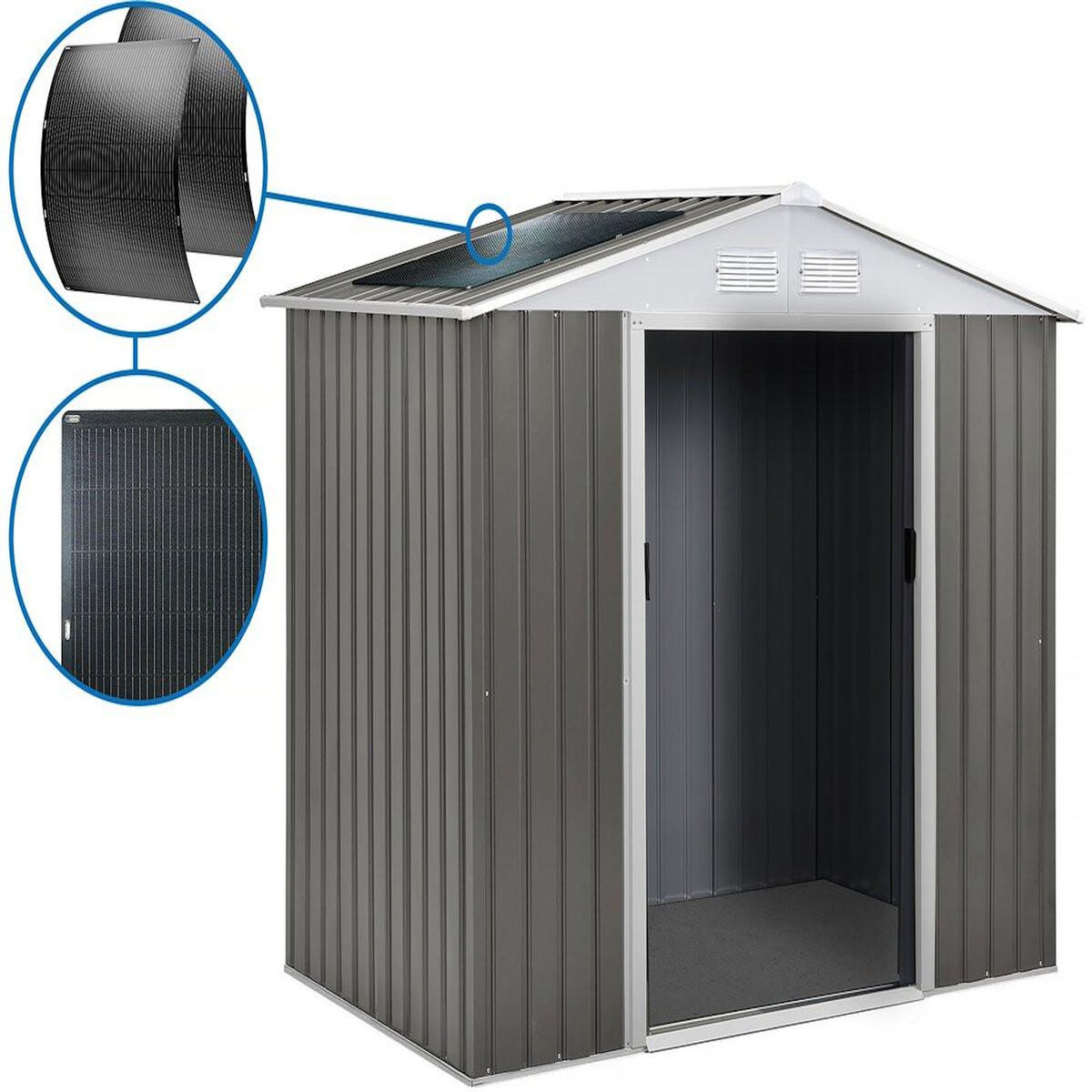 Habitat et Jardin Abri jardin métal  Dallas  - 5,29 m² avec panneaux solaires - Taupe