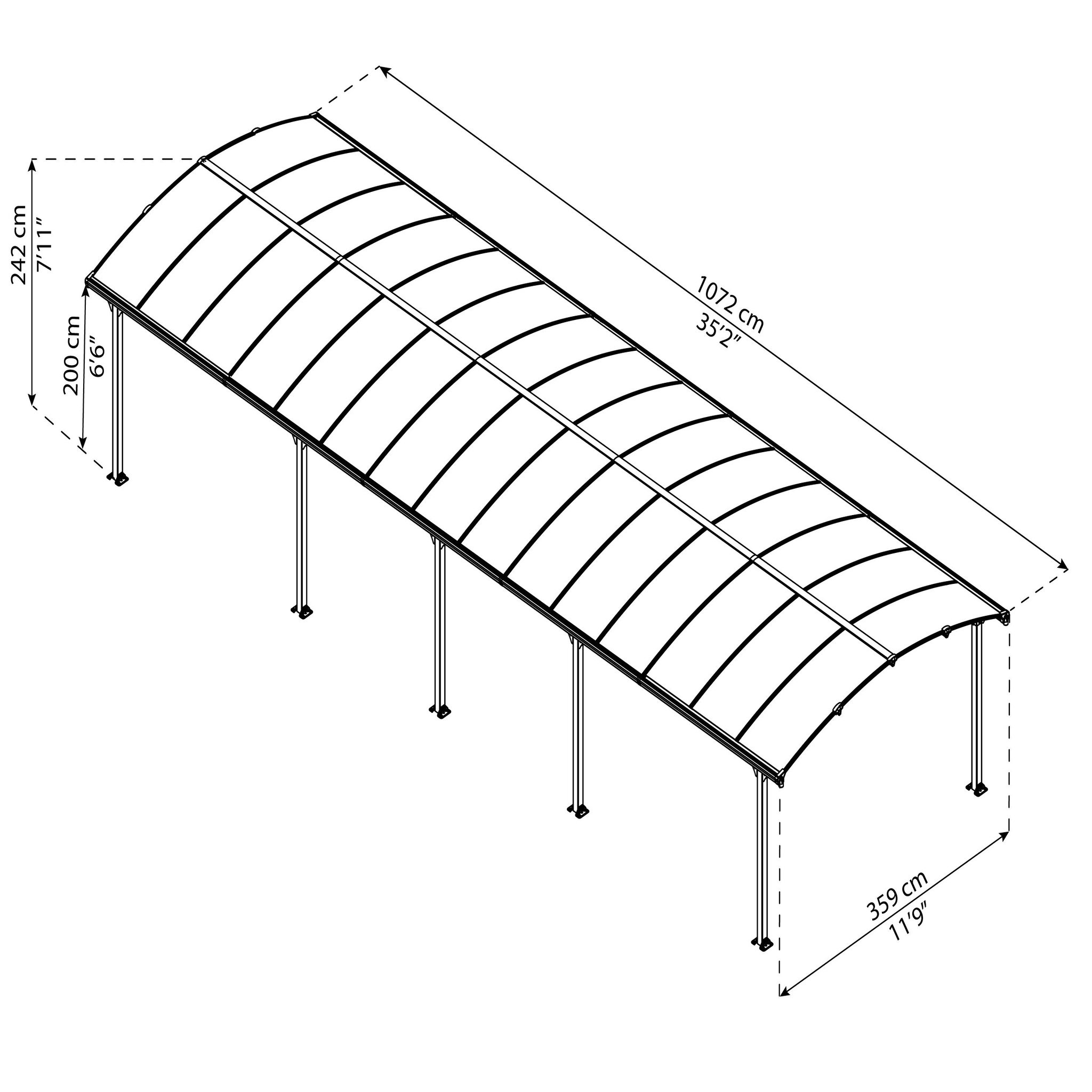 Voir la diapositive 3 : Canopia by PALRAM Carport en aluminium ARCADIA 10600 - 33,3 m² - gris