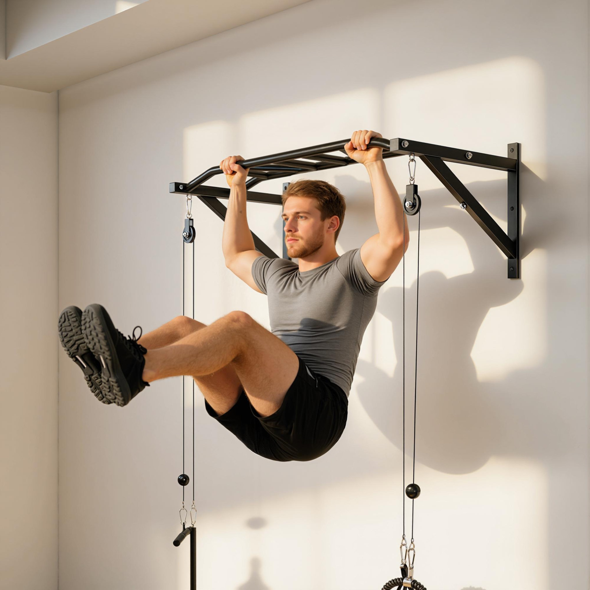 Voir la diapositive 4 : HOMCOM Barre de traction murale multi-prise avec accessoires et kit complet installation max. 200 kg acier noir