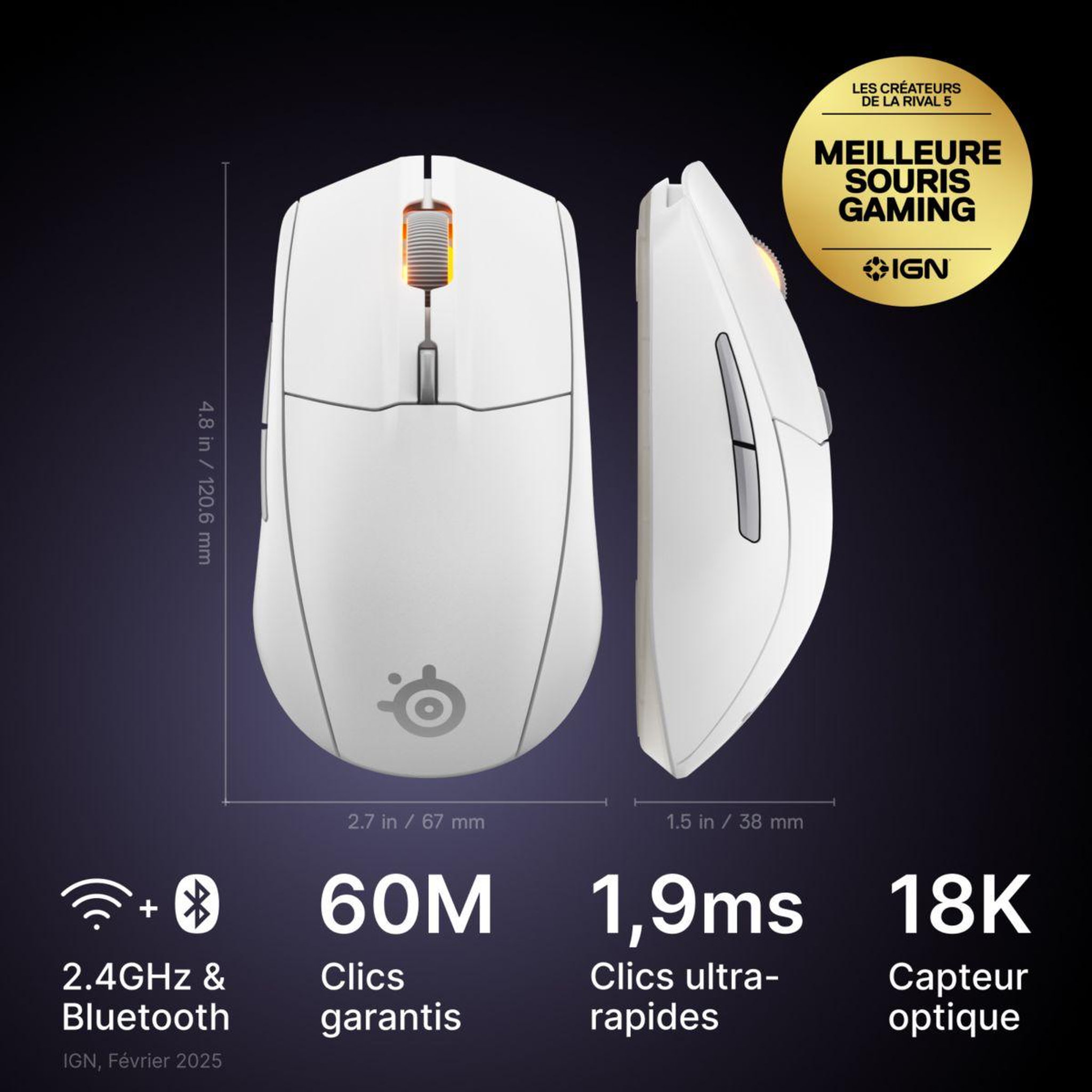 Voir la diapositive 3 : STEEL SERIES Souris gamer sans fil rival 3 wl gen 2 blanc