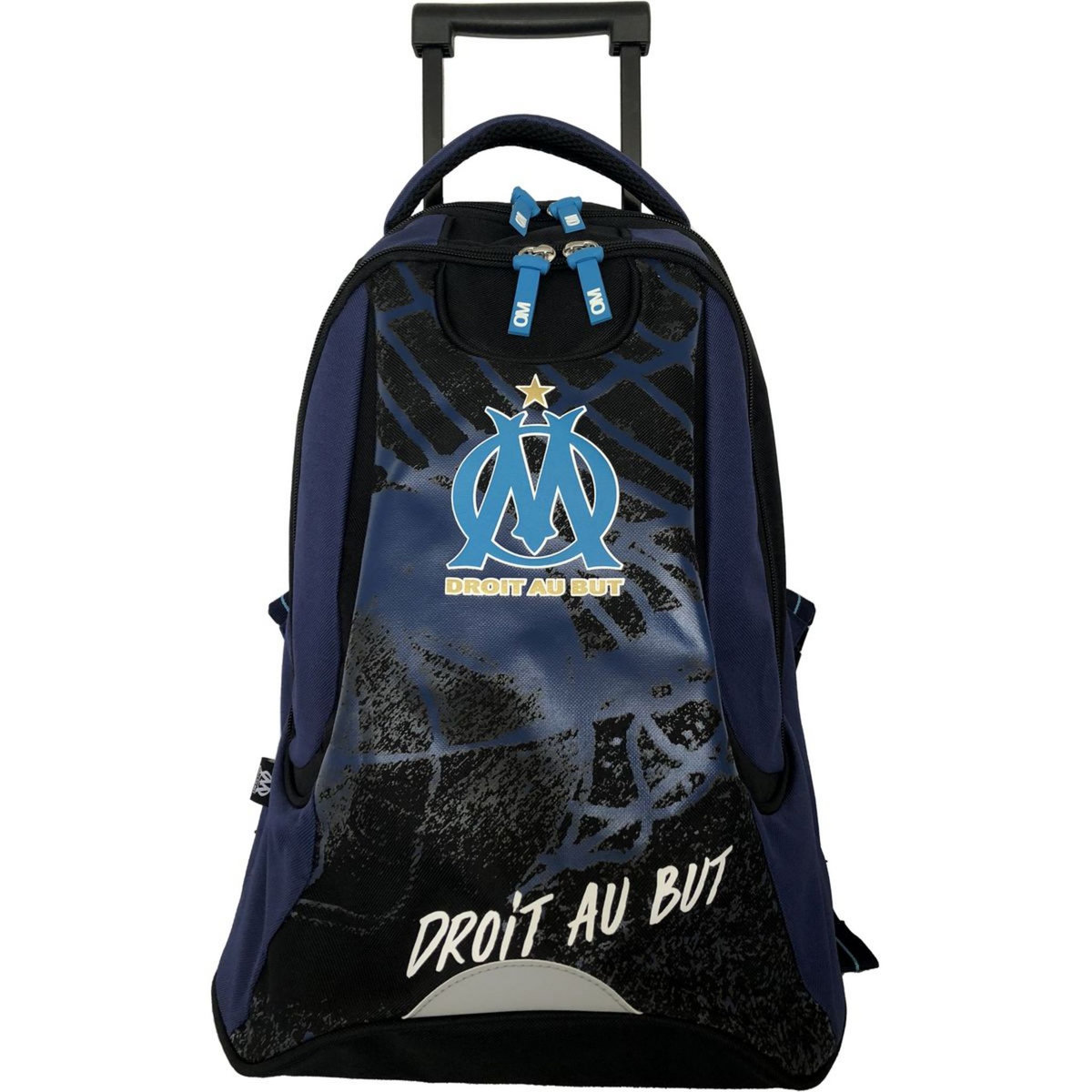 Sac à dos à roulettes bleu et noir OM