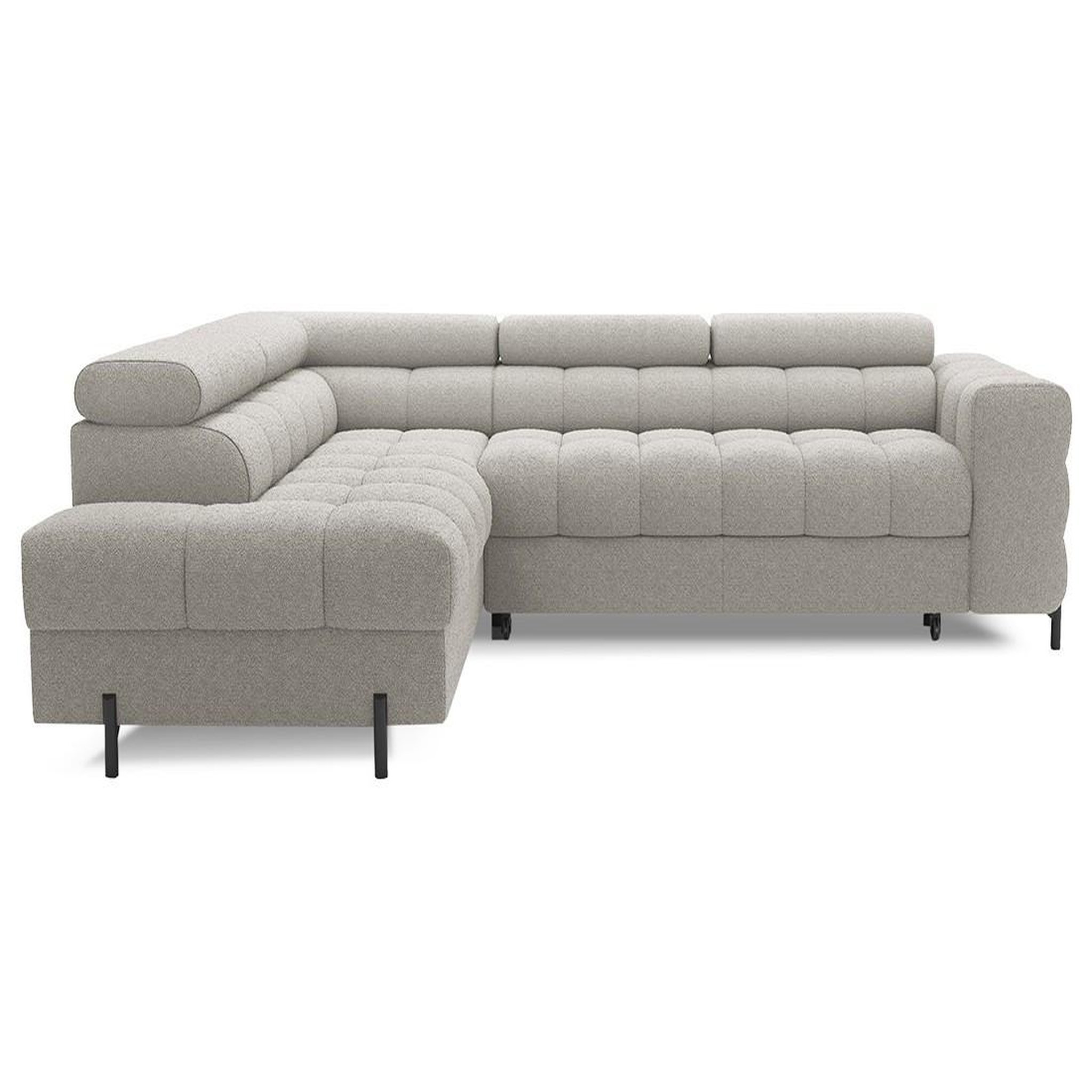 Voir la diapositive 1 : BEST MOBILIER Elisa - canapé d'angle gauche 5 places convertible avec coffre et têtières réglables en tissu bouclette