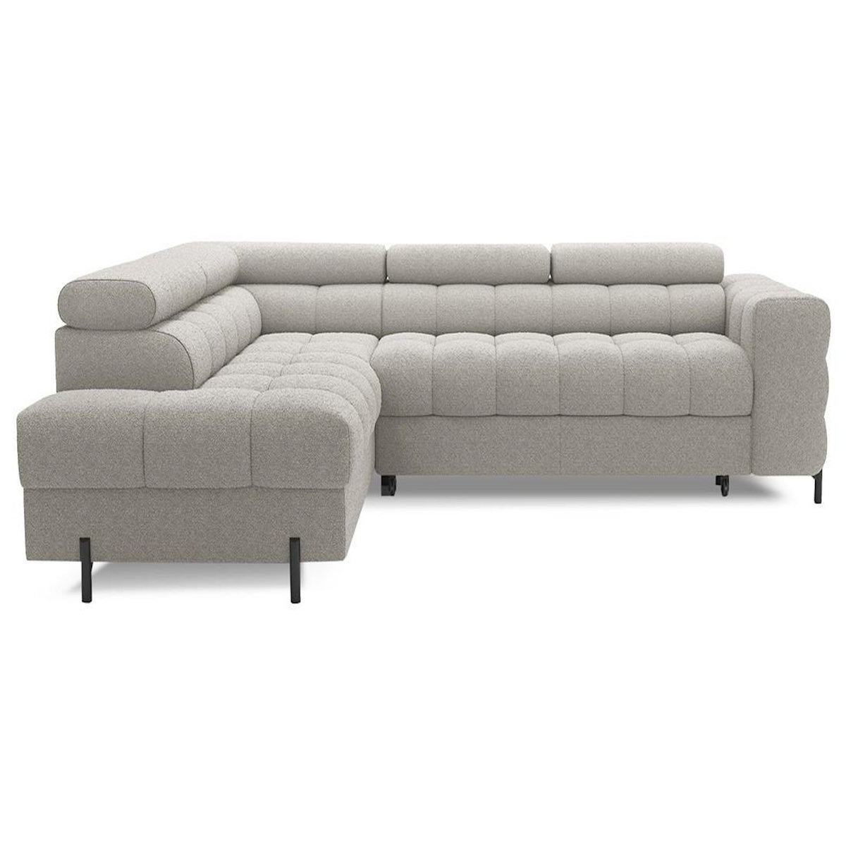 BEST MOBILIER Elisa - canapé d'angle gauche 5 places convertible avec coffre et têtières réglables en tissu bouclette