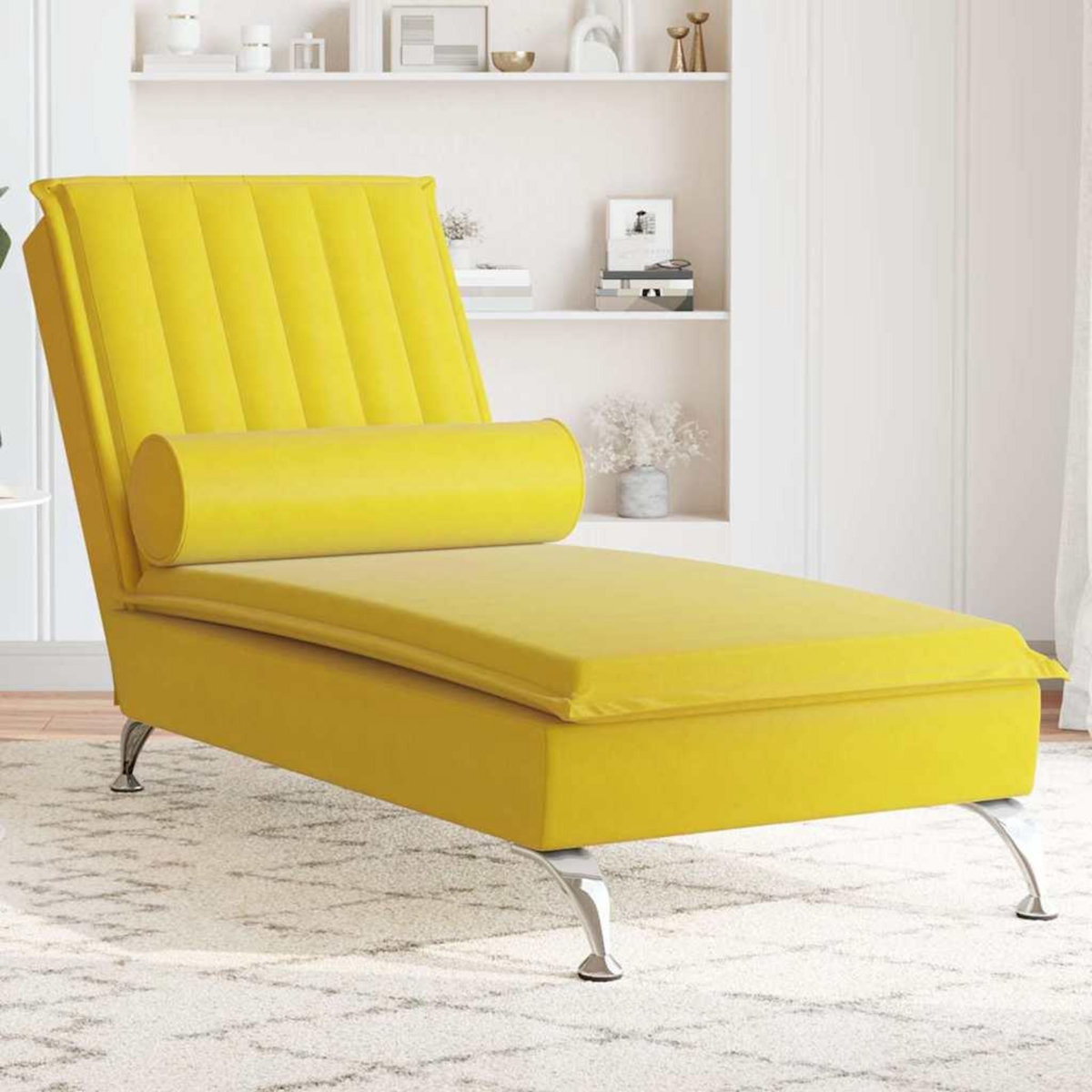 VIDAXL Chaise longue de massage avec traversin jaune velours