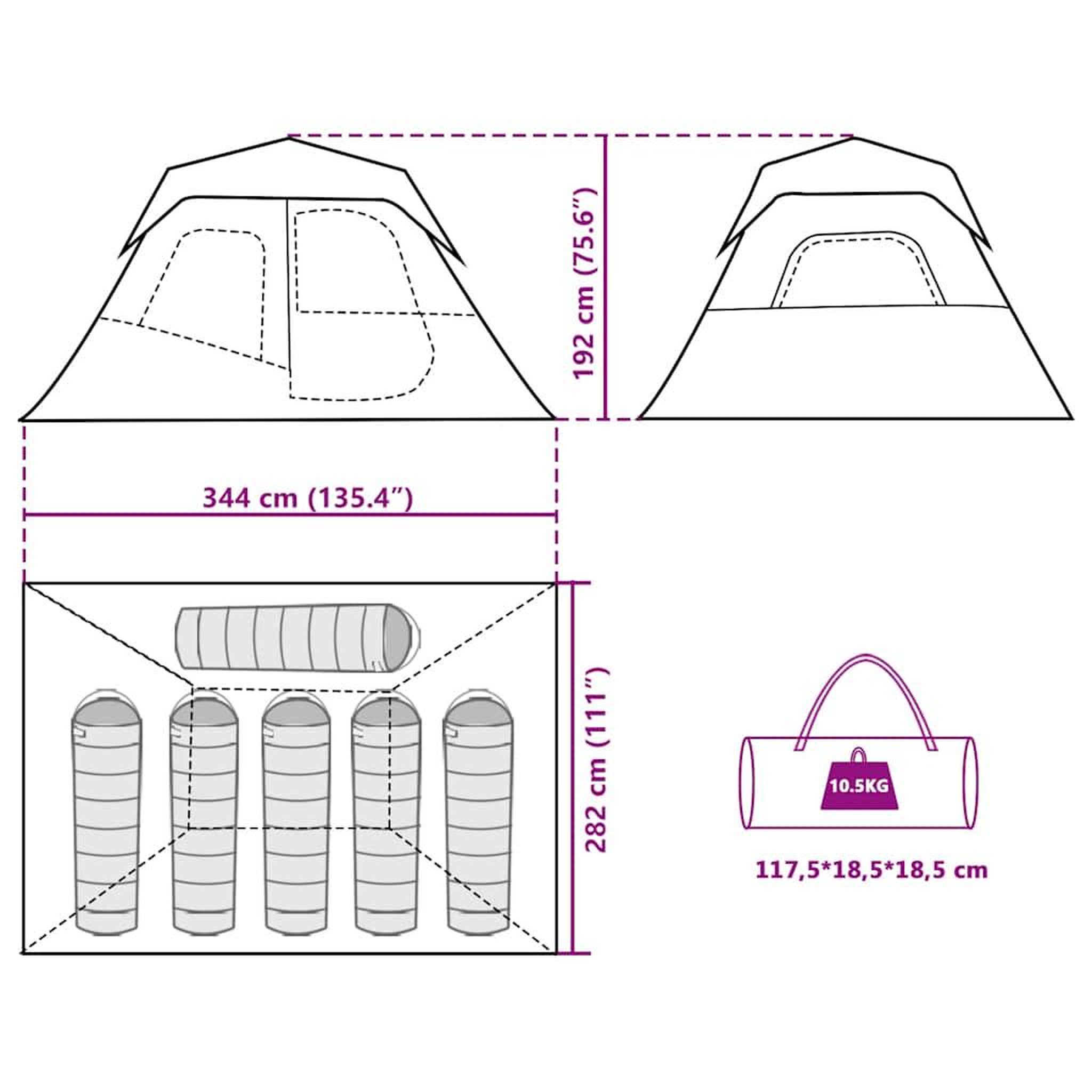 Voir la diapositive 6 : VIDAXL Tente familiale 6 personnes liberation rapide impermeable