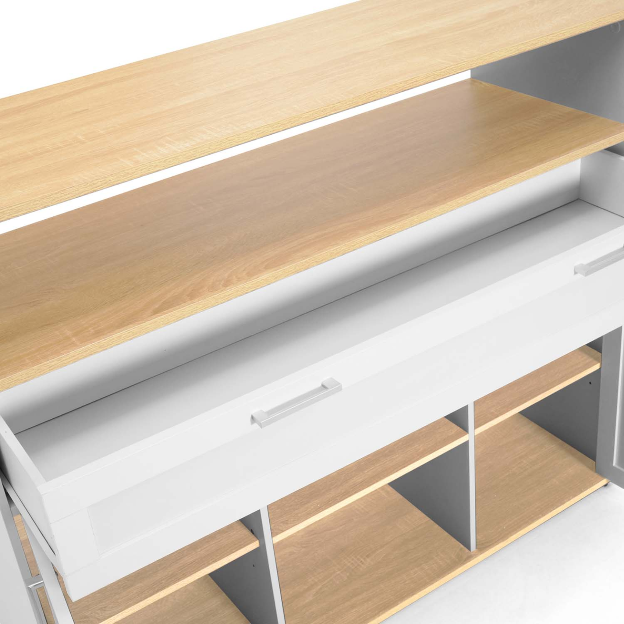 Voir la diapositive 6 : ID MARKET Meuble de bar extensible en table à manger 2 personnes vito blanc et plateau bois