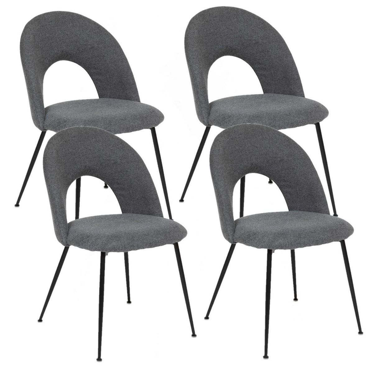 TOILINUX Lot de 4 chaises pieds métal assise tissu RAVEN - Gris