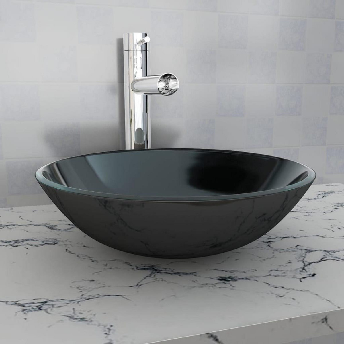 VIDAXL Lavabo Verre trempe 42 cm Noir