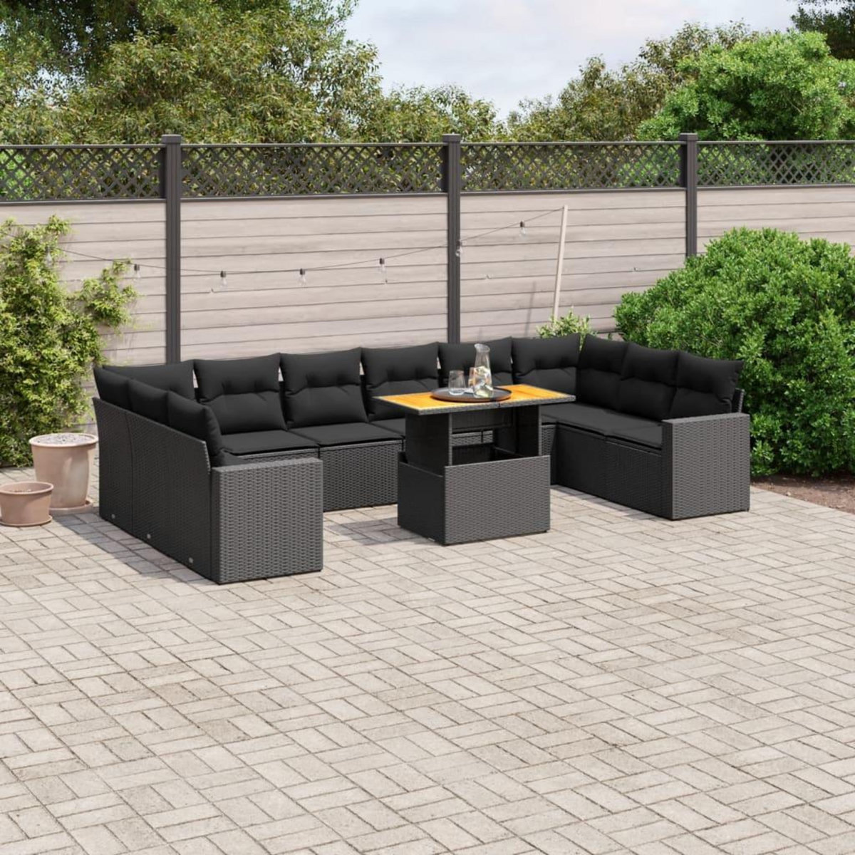 VIDAXL Salon de jardin 11 pcs avec coussins noir resine tressee