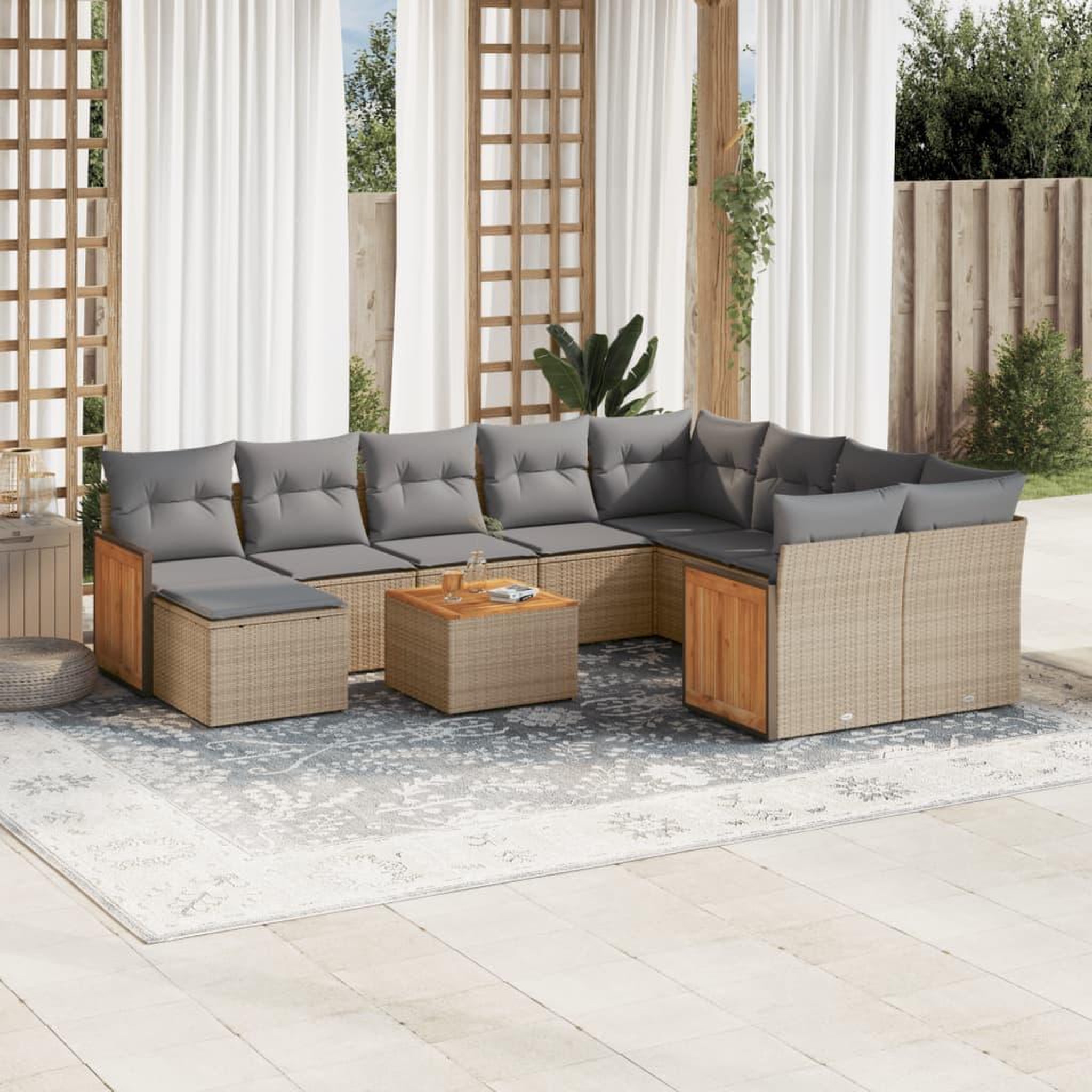 VIDAXL Salon de jardin 11 pcs avec coussins beige resine tressee