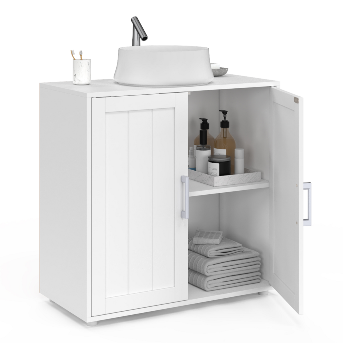 ID MARKET Meuble sous-lavabo salle de bain WALDO bois blanc