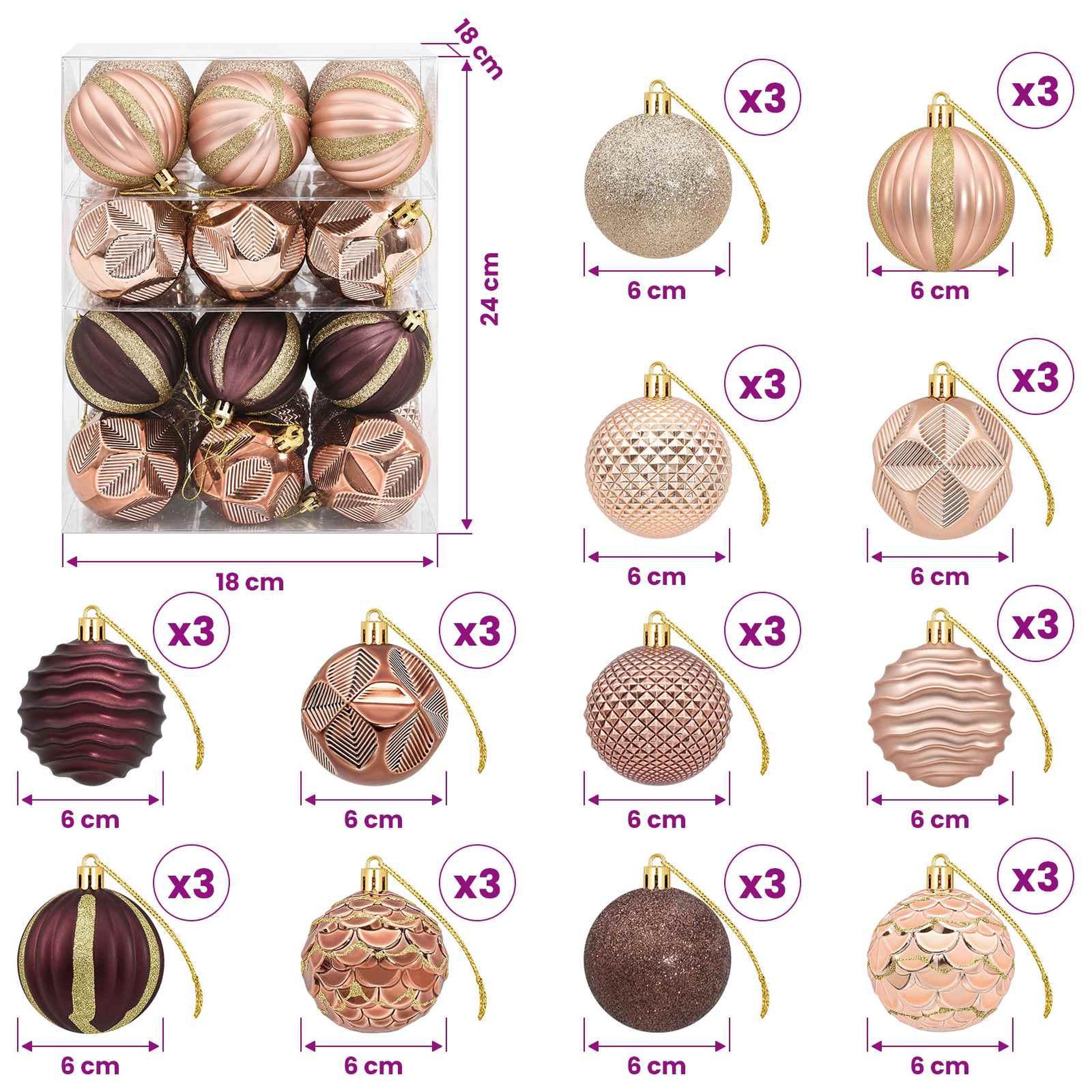 Voir la diapositive 3 : VIDAXL Ensemble de boules de Noël 36 pc Champagne et brun Diam. 6 cm