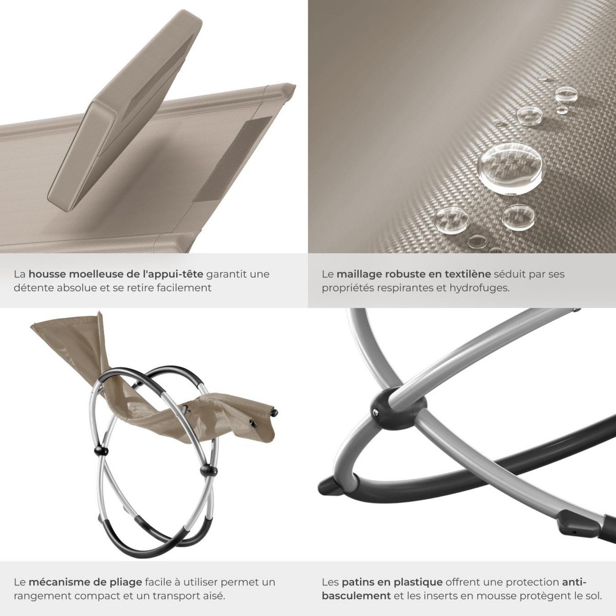 tectake Bain de soleil avec textilène beige