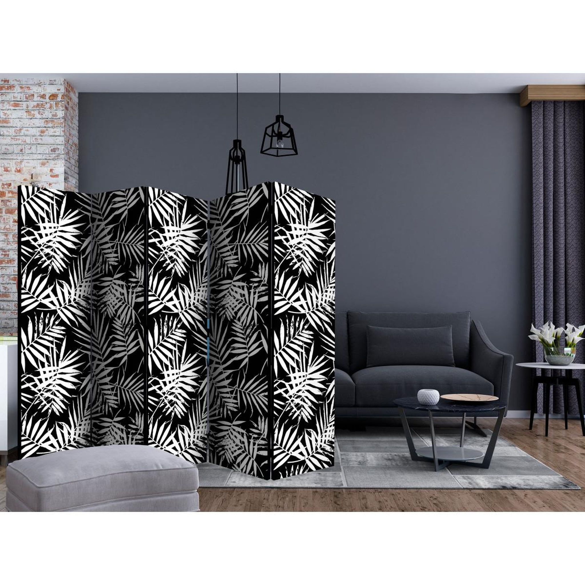 Voir la diapositive 2 : Paris Prix Paravent 5 volets  black & white jungle  172x225cm