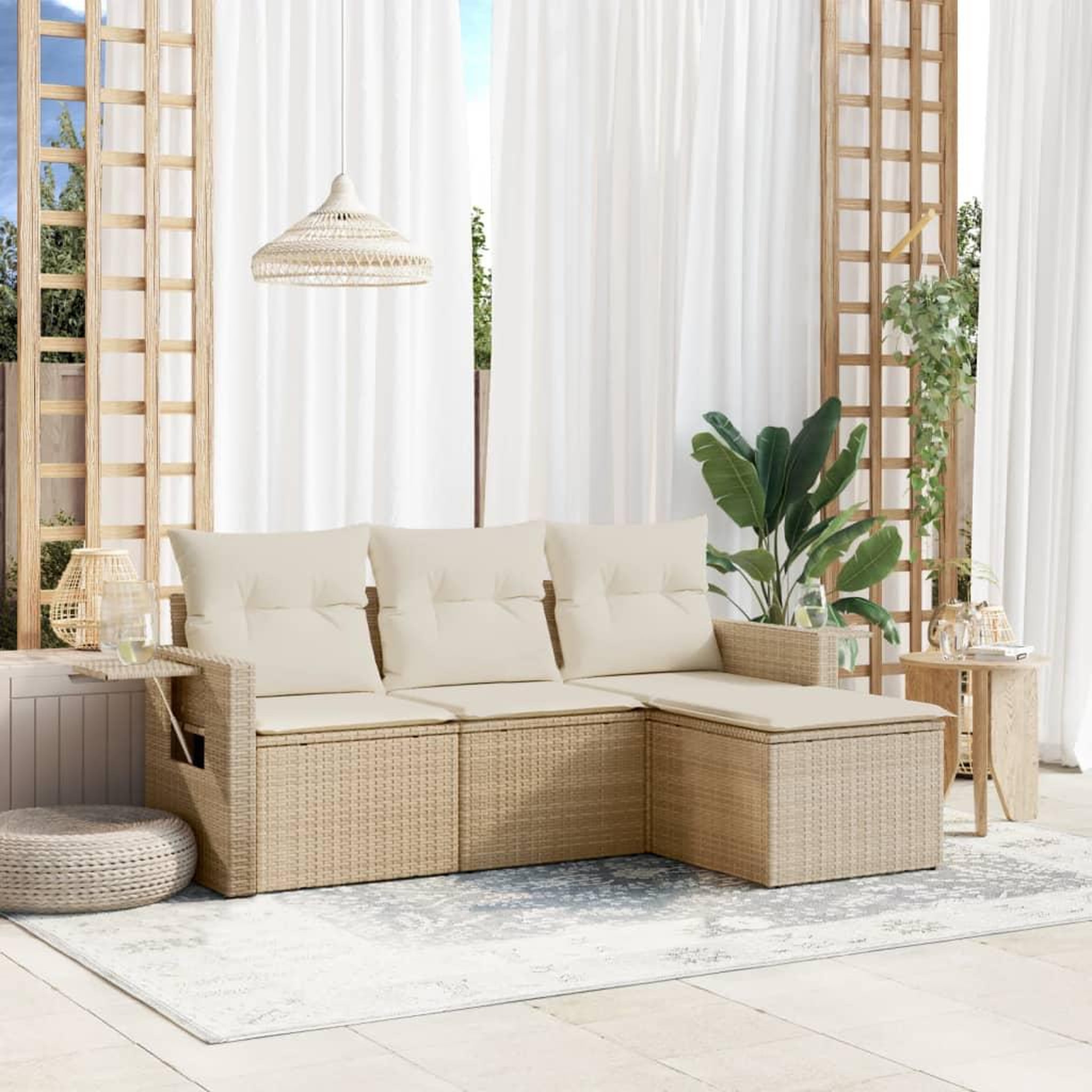 VIDAXL Salon de jardin avec coussins 4 pcs beige resine tressee