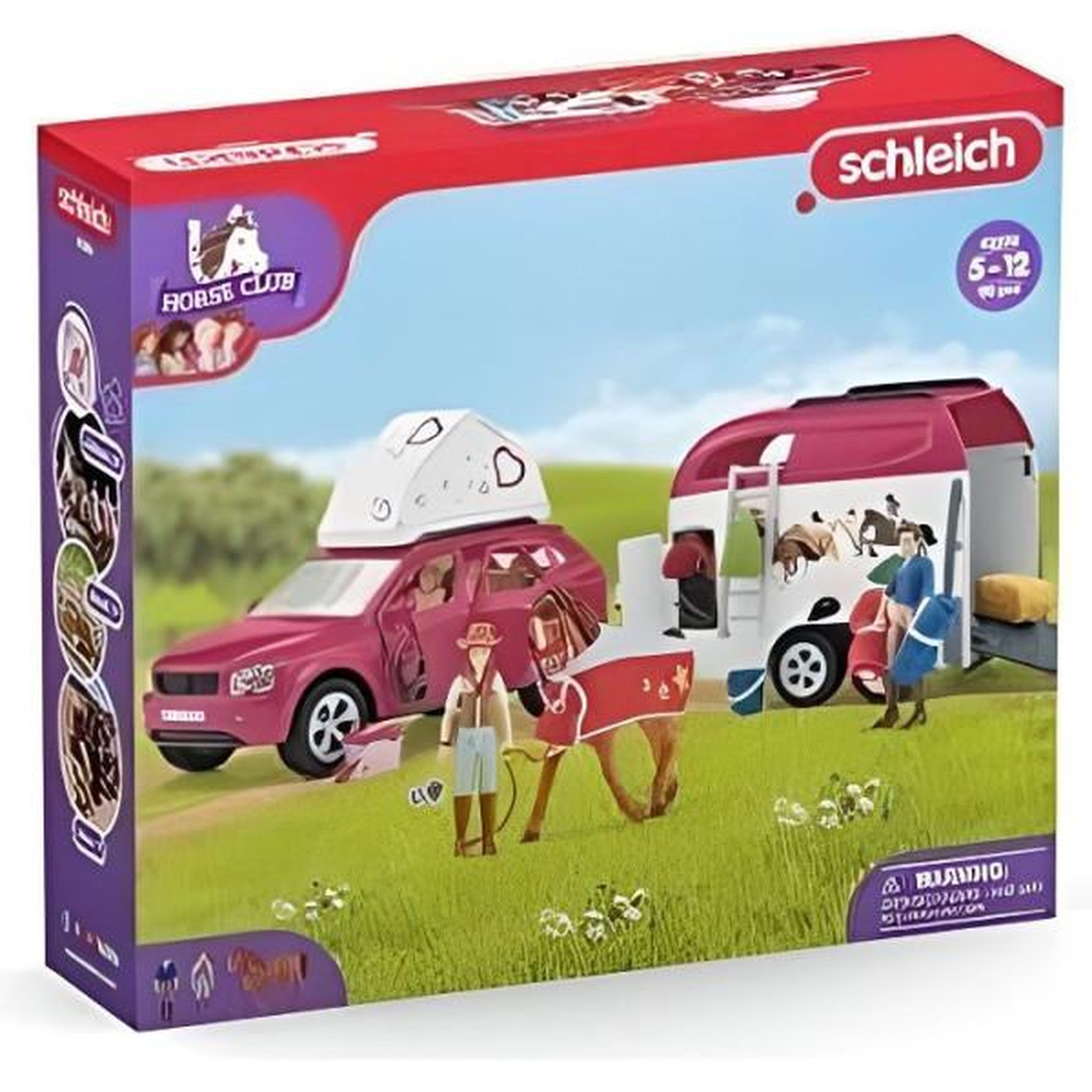 Schleich Voyage en voiture avec remorque pour chevaux, Coffret figurines Schleich 42535 Horse Club pour enfants de 5 ans