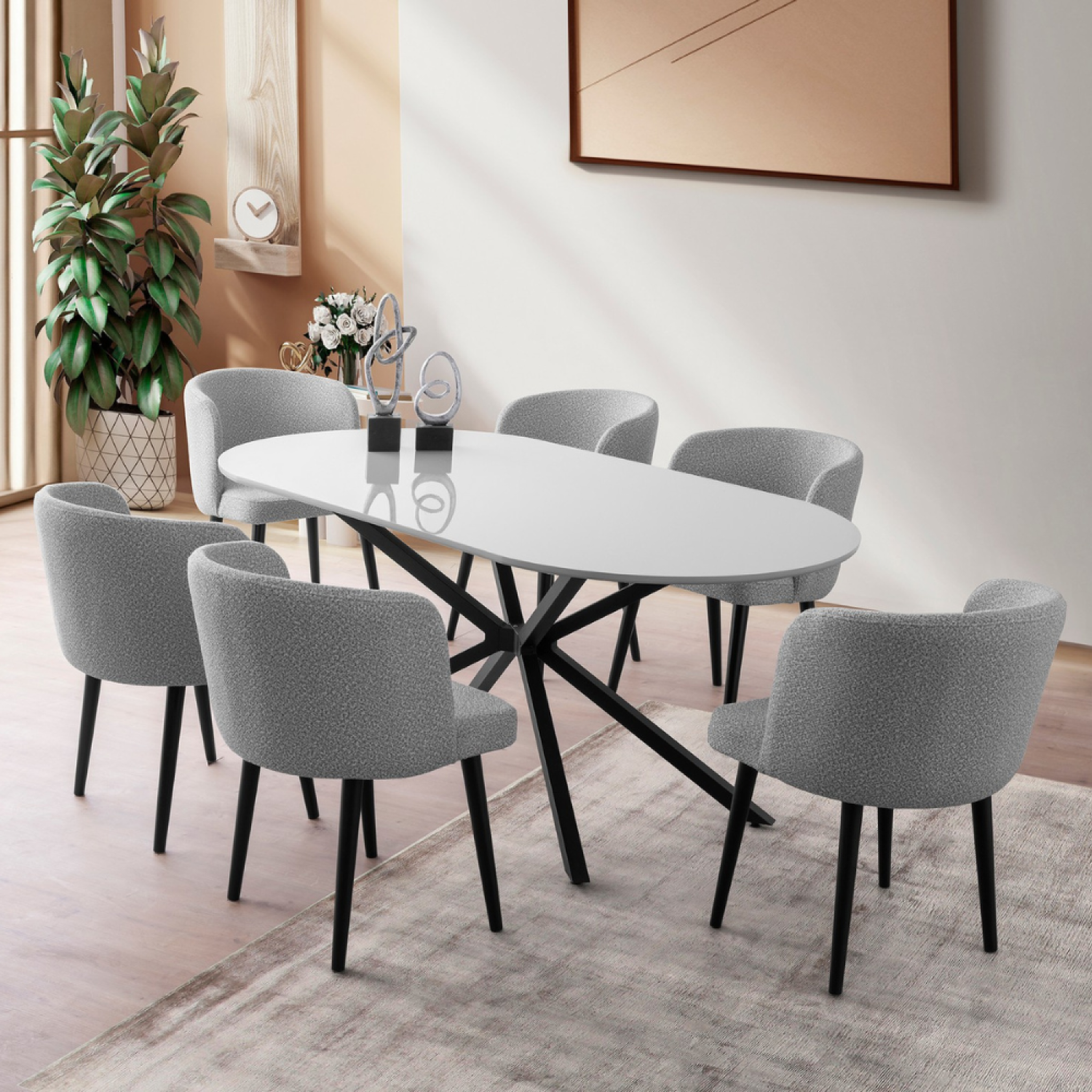 Voir la diapositive 3 : CONCEPT USINE Table à manger 6 personnes gris et noir 180 cm karvia