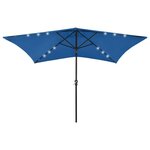 VIDAXL Parasol de jardin avec LED et mat en acier bleu azure 2x3 m