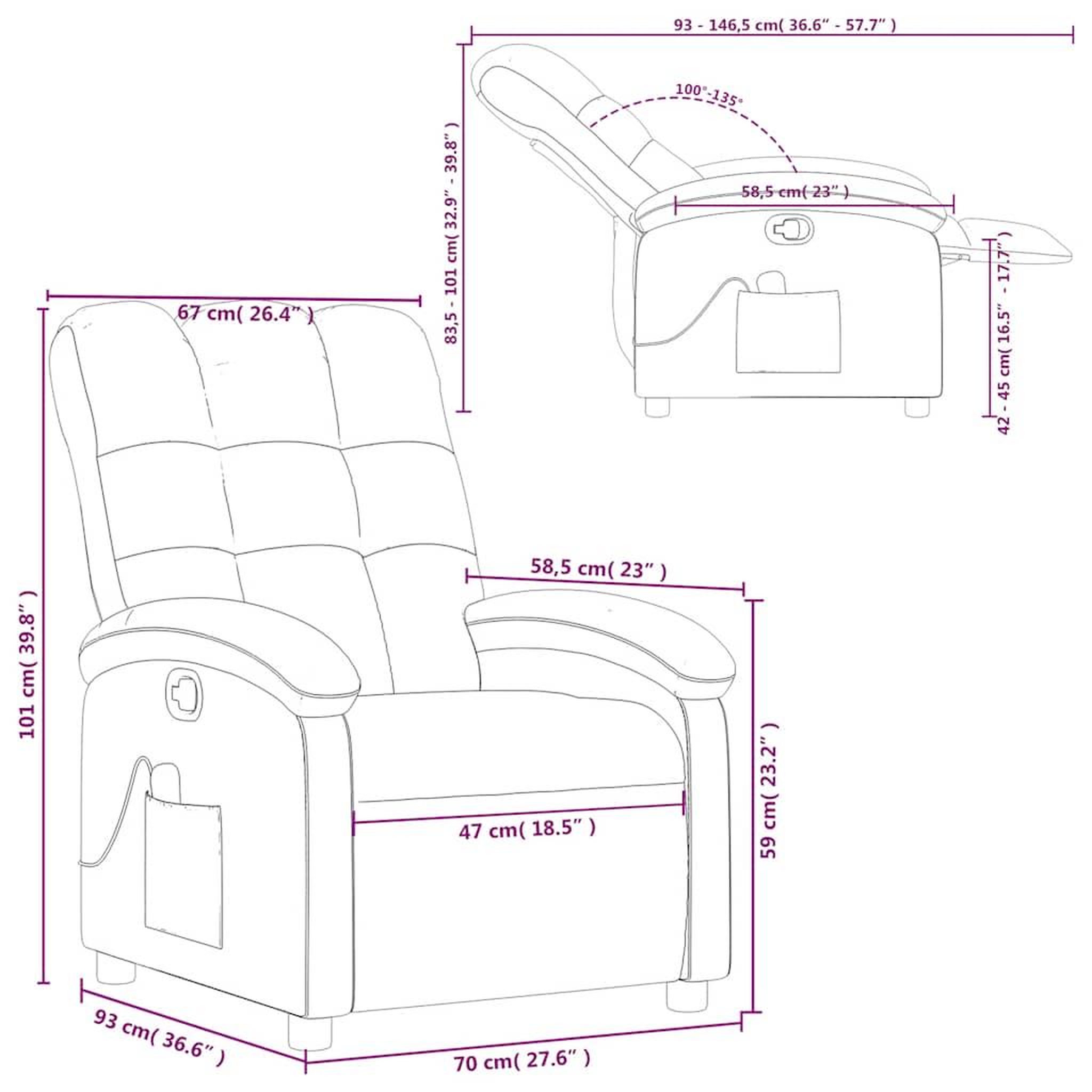 Voir la diapositive 6 : VIDAXL Fauteuil de massage inclinable Noir Tissu