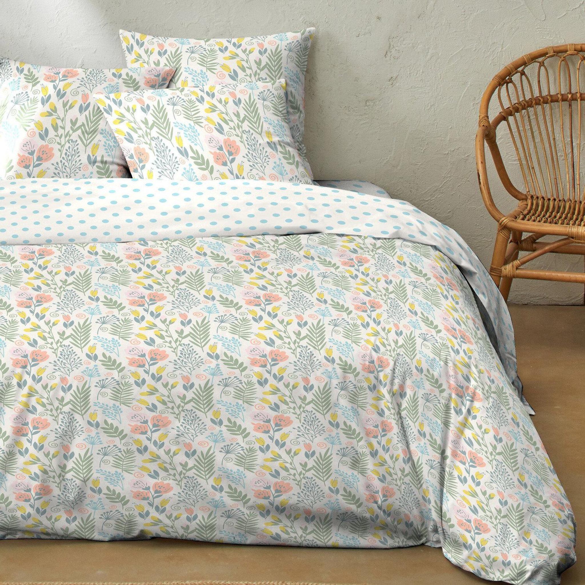 Voir la diapositive 3 : Home collection Parure housse de couetteavectaie oreiller coton 51 fils lila