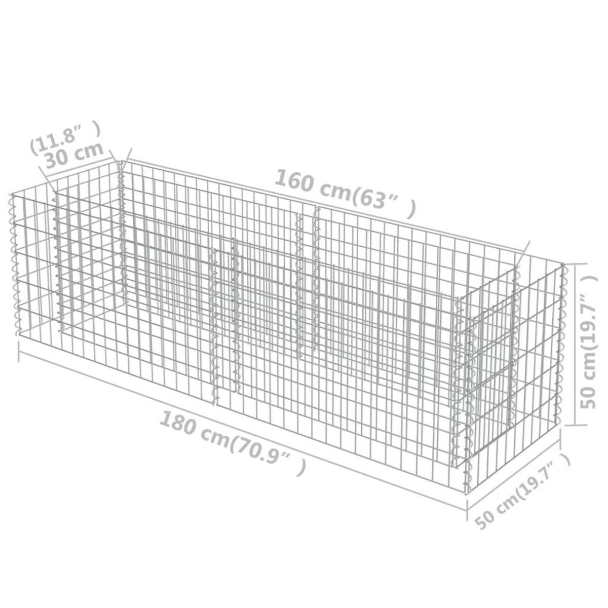 VIDAXL Lit sureleve a gabion Acier galvanise 180x50x50 cm