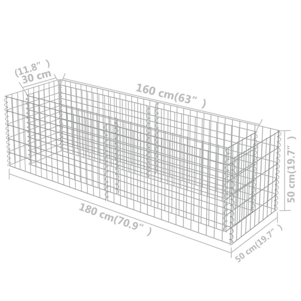 VIDAXL Lit sureleve a gabion Acier galvanise 180x50x50 cm