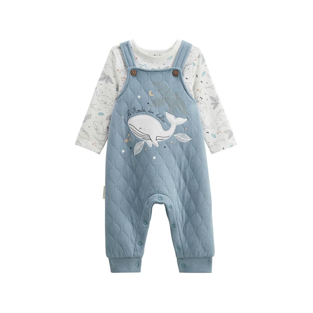 Petit Béguin Ensemble salopette bébé en coton matelassé et t-shirt Petite Balade