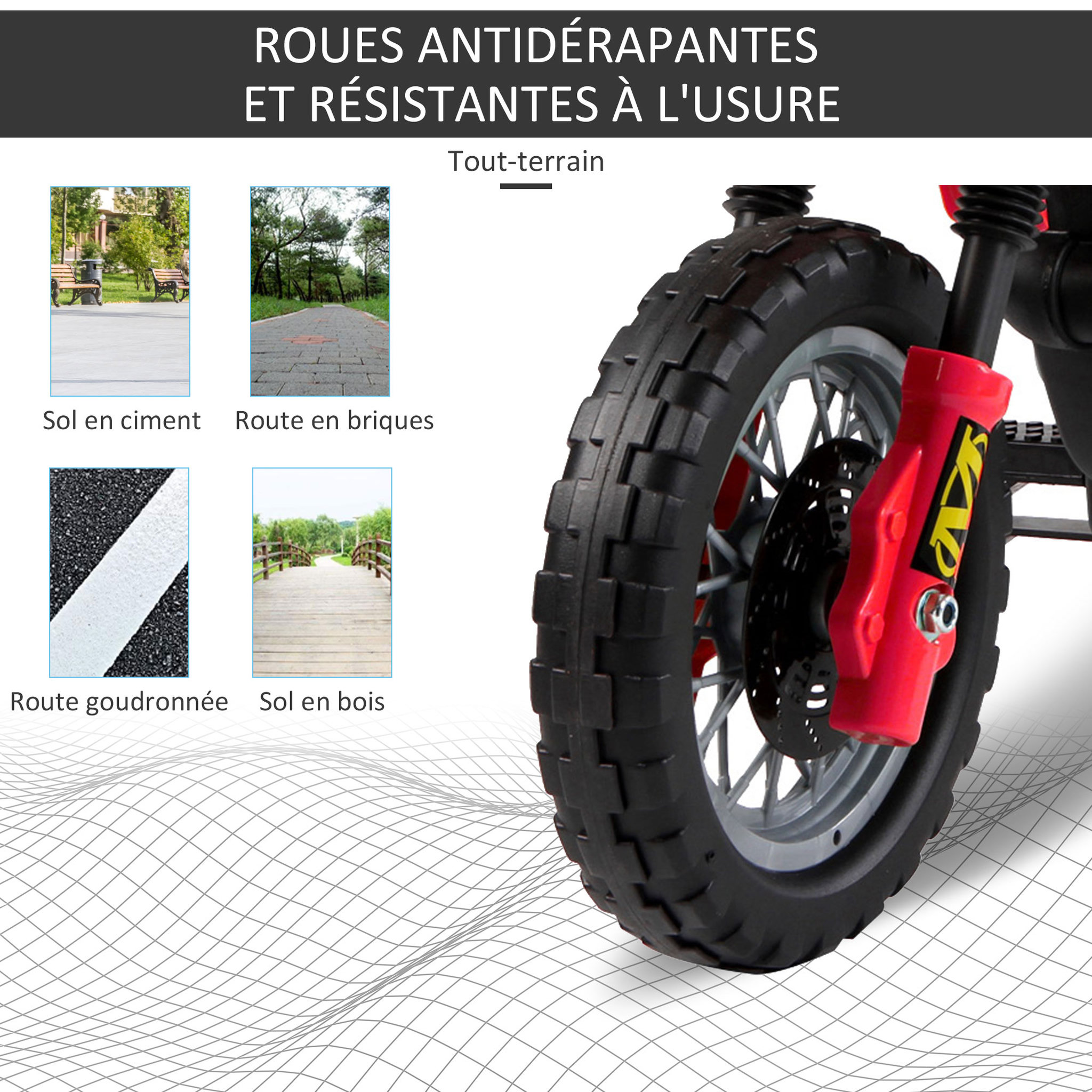 Voir la diapositive 6 : HOMCOM Moto cross électrique enfant 3 à 6 ans 6 V phares klaxon musiques 102 x 53 x 66 cm rouge et noir