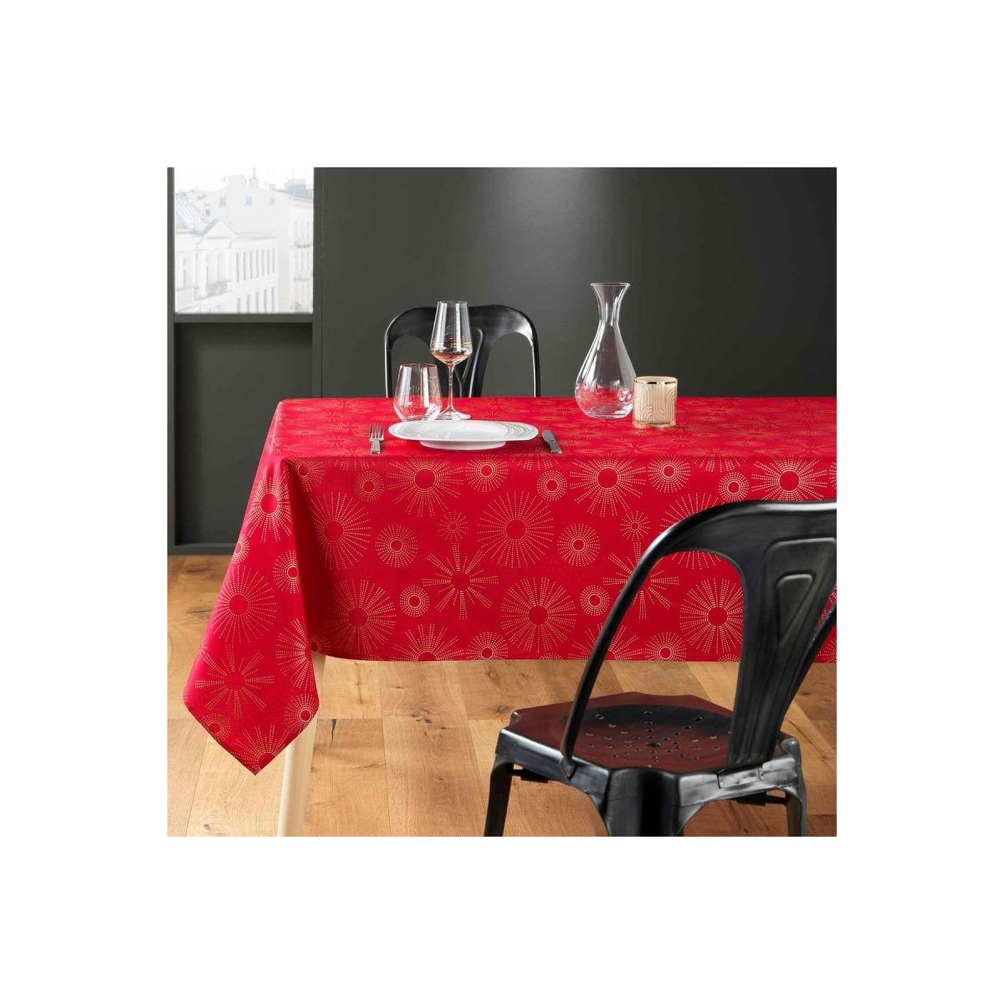 Voir la diapositive 3 : Douceur d'Intérieur Nappe imprimé métallisé  pampille  150x300cm rouge & or