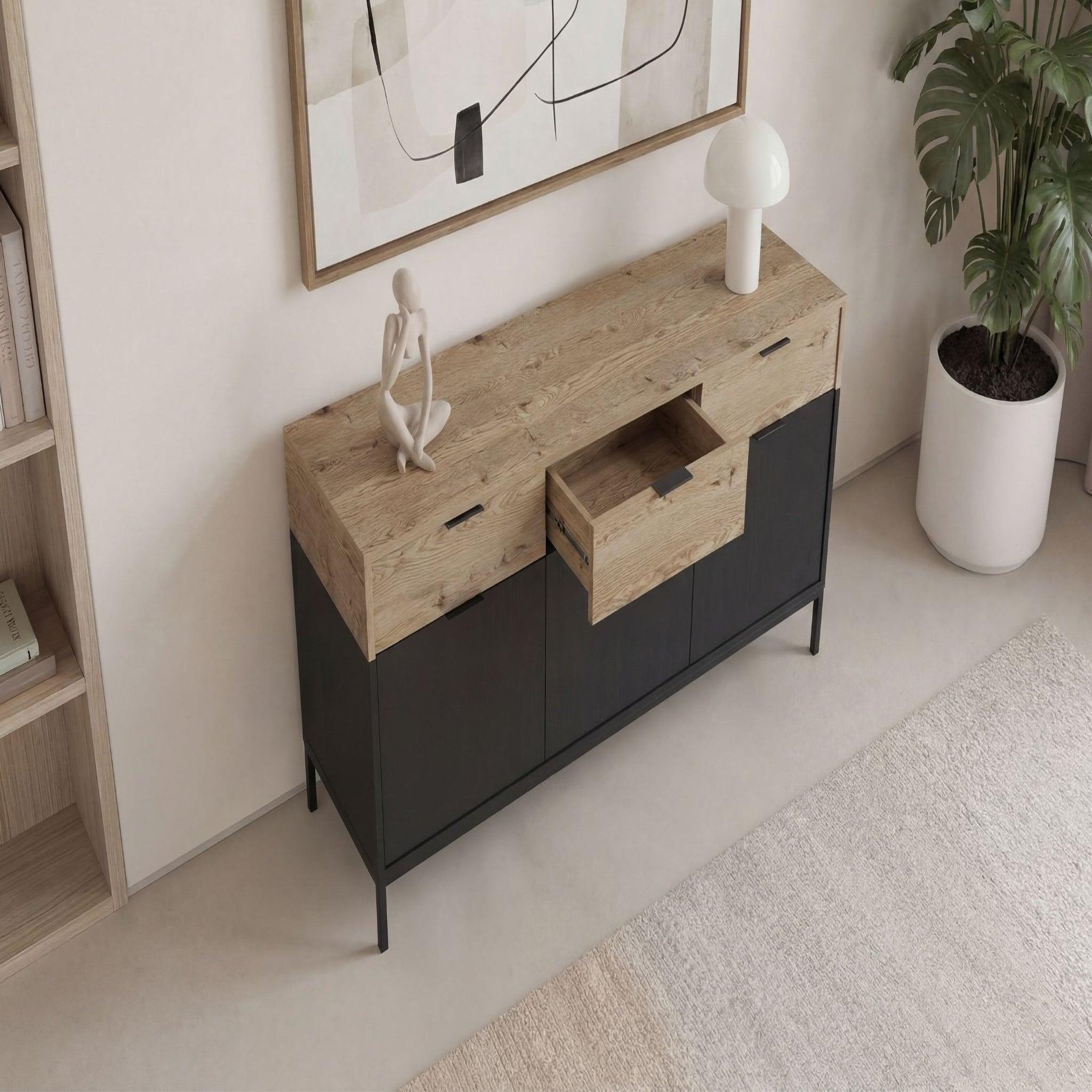 Voir la diapositive 5 : CASANOVA PARIS ELINE - Buffet 3 portes 150cm en mélamine - Noir