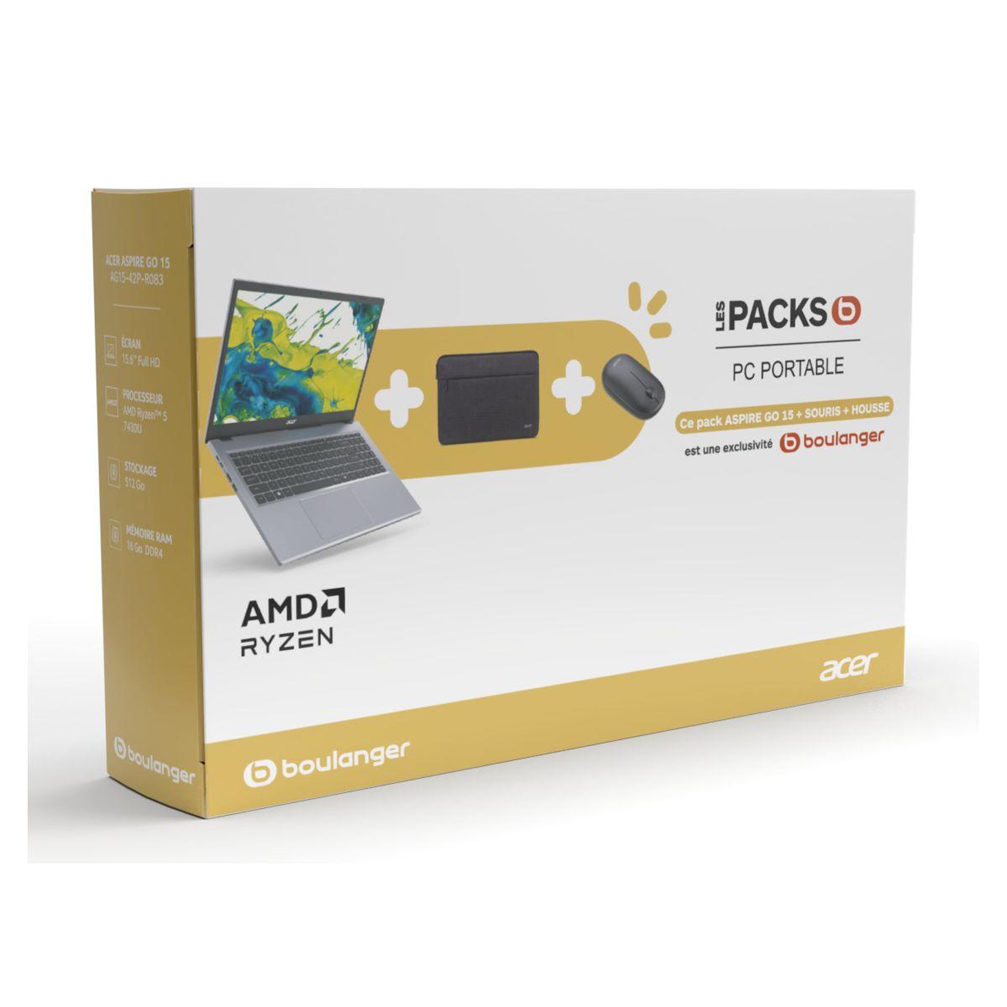 acer ordinateur portable pack aspire ag15-42p-r083 + housse + souris
