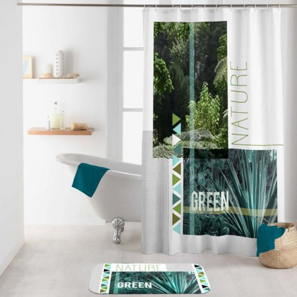 Paris Prix Rideau de Douche  Green Nature  180x200cm Blanc