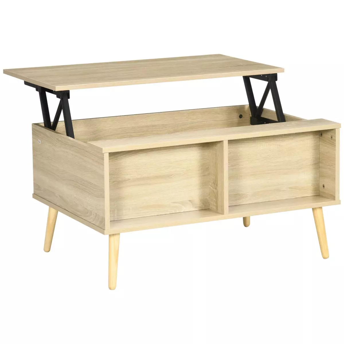 HOMCOM Table basse relevable - 2 niches, coffre de rangement - dim. 85L x 60l x 59,5H cm - aspect bois chêne clair